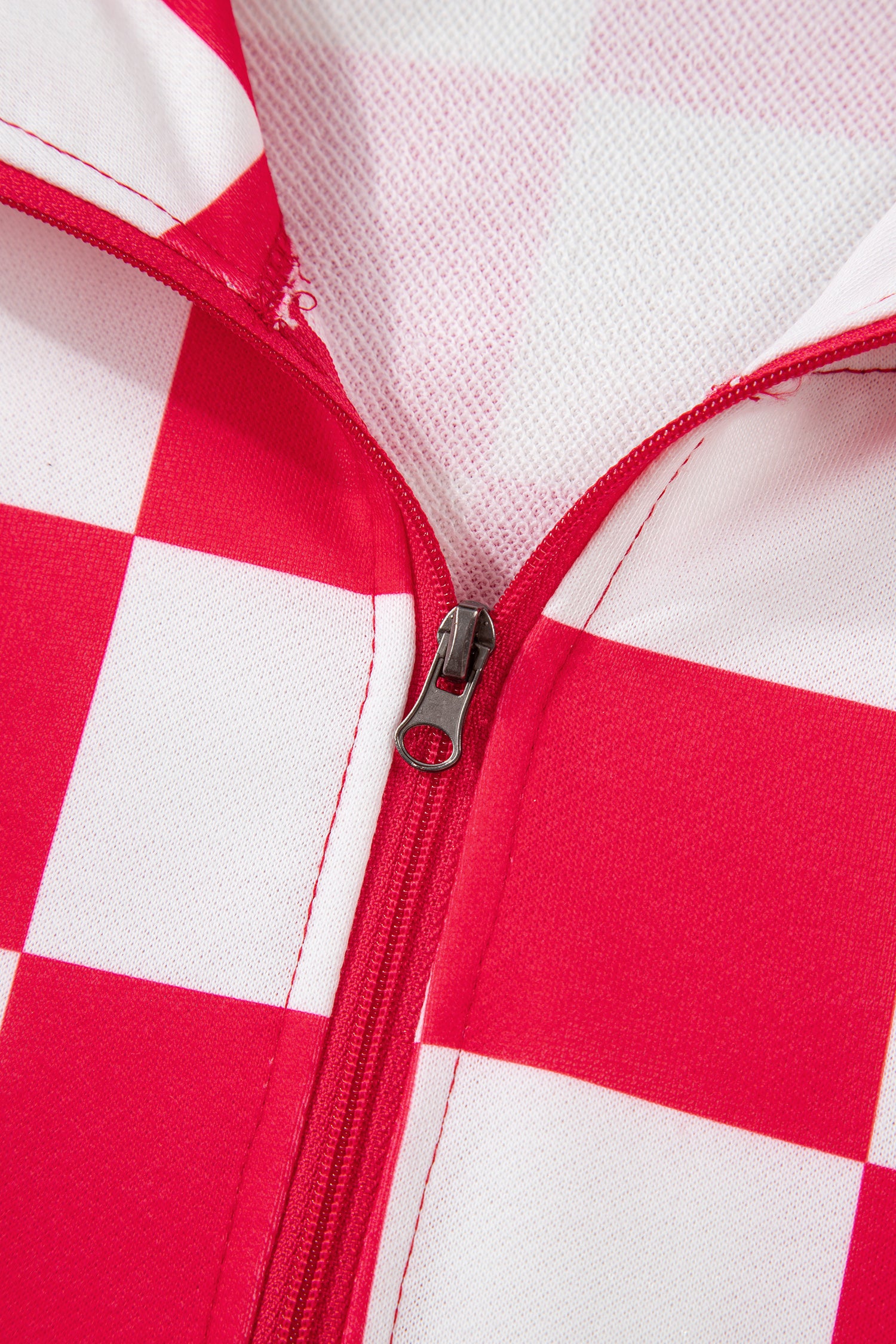 Red Checkered Print Half Zip Hoodie Loose Pant Set-Tops / Dresses-[Adult]-[Female]-2022 Online Blue Zone Planet