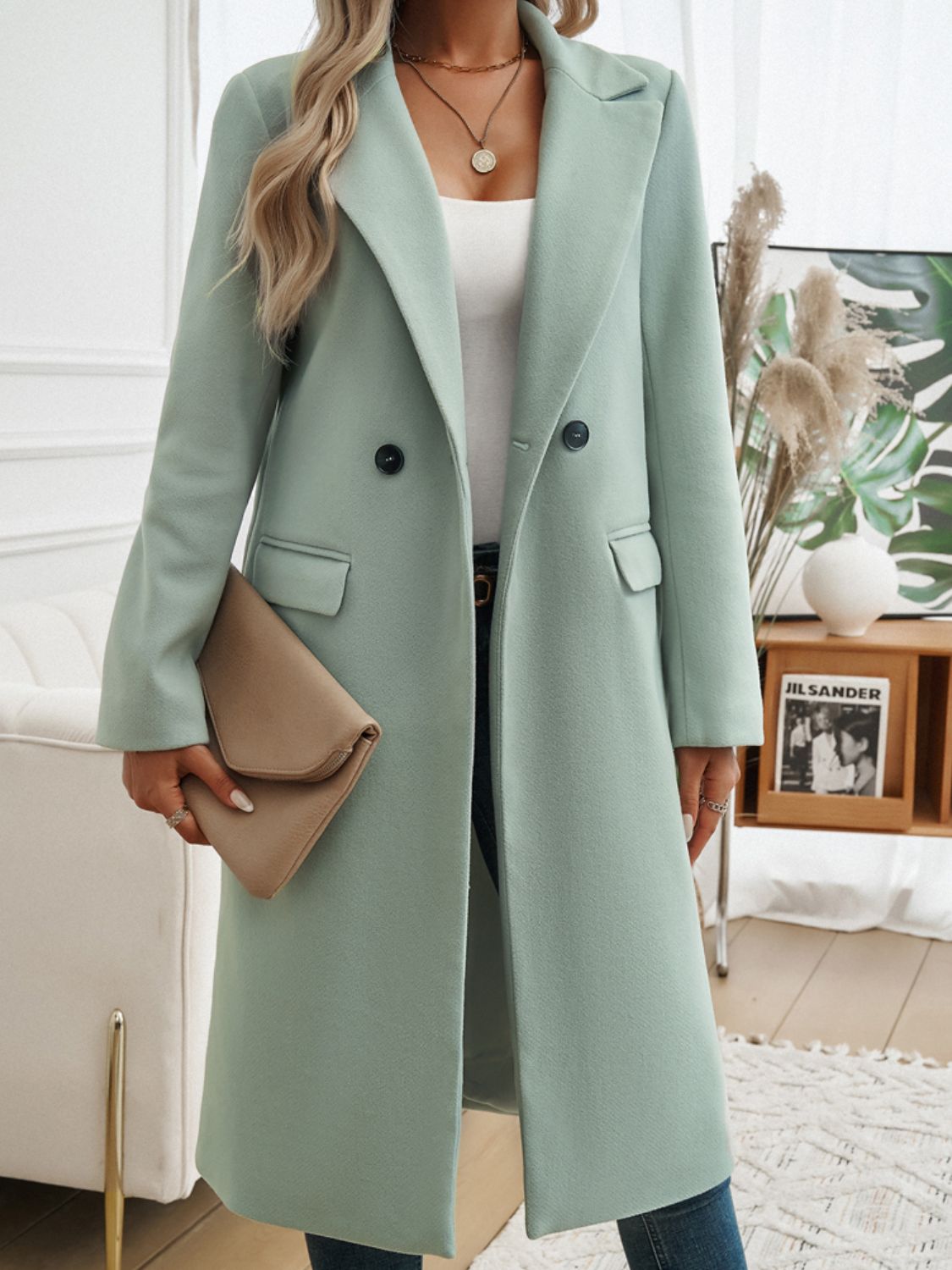 Pocketed Collared Neck Long Sleeve Coat-TOPS / DRESSES-[Adult]-[Female]-2022 Online Blue Zone Planet