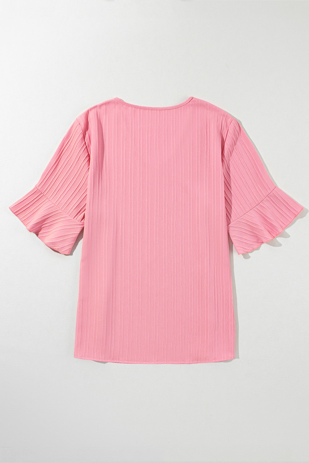 Peach Blossom Ruffled Half Sleeve V Neck Textured Plus Top-Plus Size/Plus Size Tops/Plus Size Blouses & Shirts-[Adult]-[Female]-2022 Online Blue Zone Planet