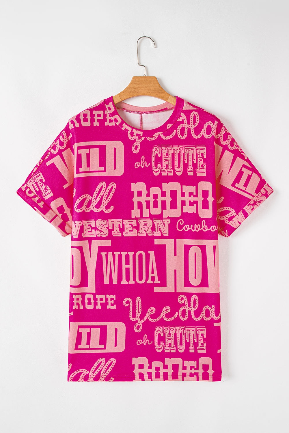 Rose Howdy Cowboy Letter Printed Western Fashion Tee-Tops/Tops & Tees-[Adult]-[Female]-2022 Online Blue Zone Planet