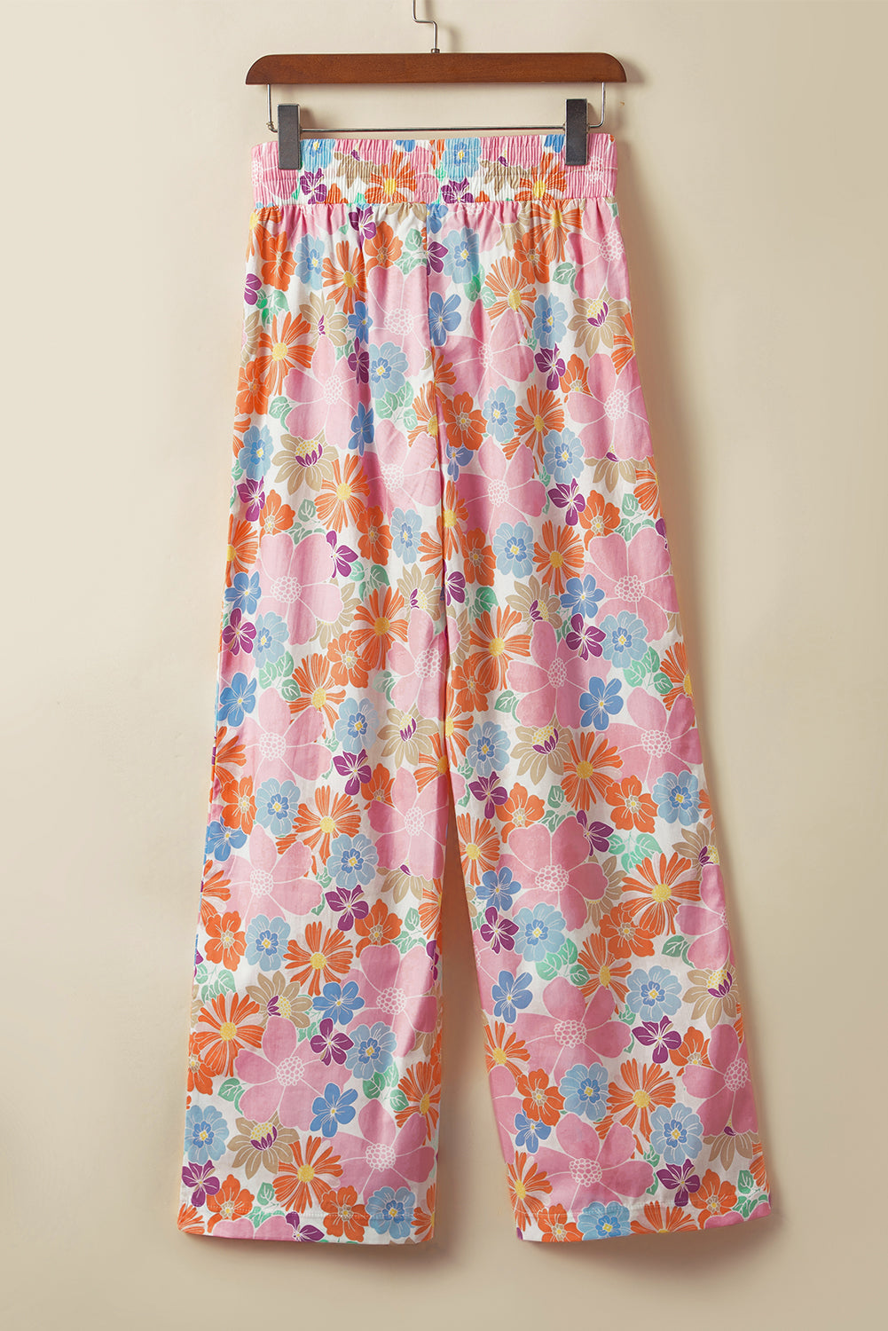 Green Floral Smocked Waist Loose Pants Blue Zone Planet