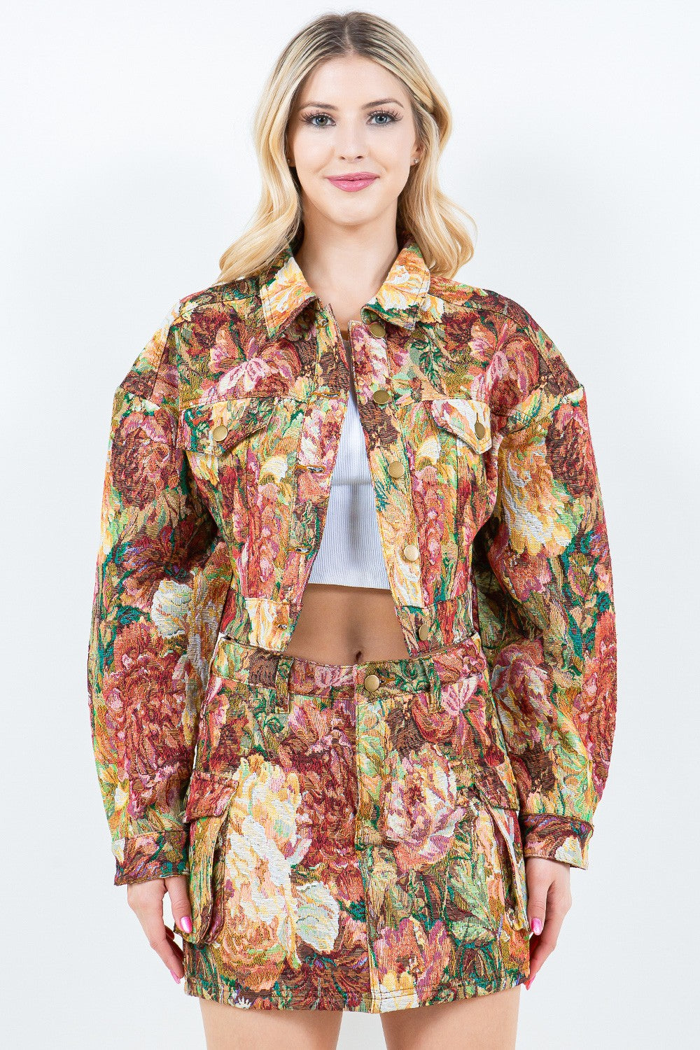 American Bazi Jacquard Cargo Cropped Jacket-TOPS / DRESSES-[Adult]-[Female]-Multi-S-2022 Online Blue Zone Planet