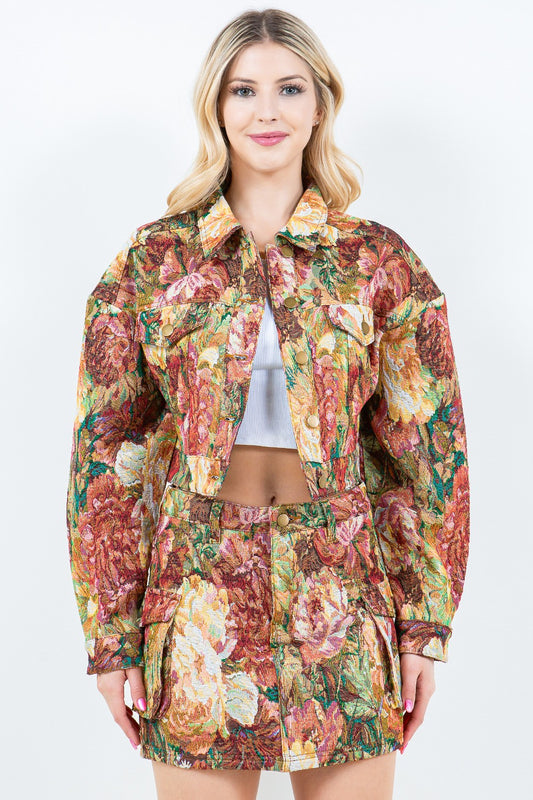 American Bazi Jacquard Cargo Cropped Jacket-TOPS / DRESSES-[Adult]-[Female]-Multi-S-2022 Online Blue Zone Planet