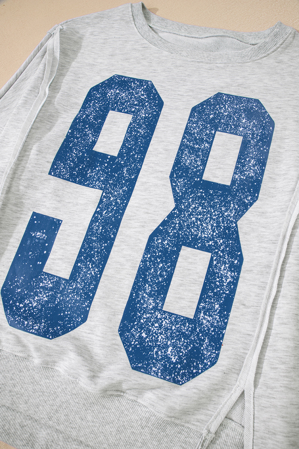 Light Grey Faded Varsity Print Loose Pullover Top-Tops/Long Sleeve Tops-[Adult]-[Female]-2022 Online Blue Zone Planet