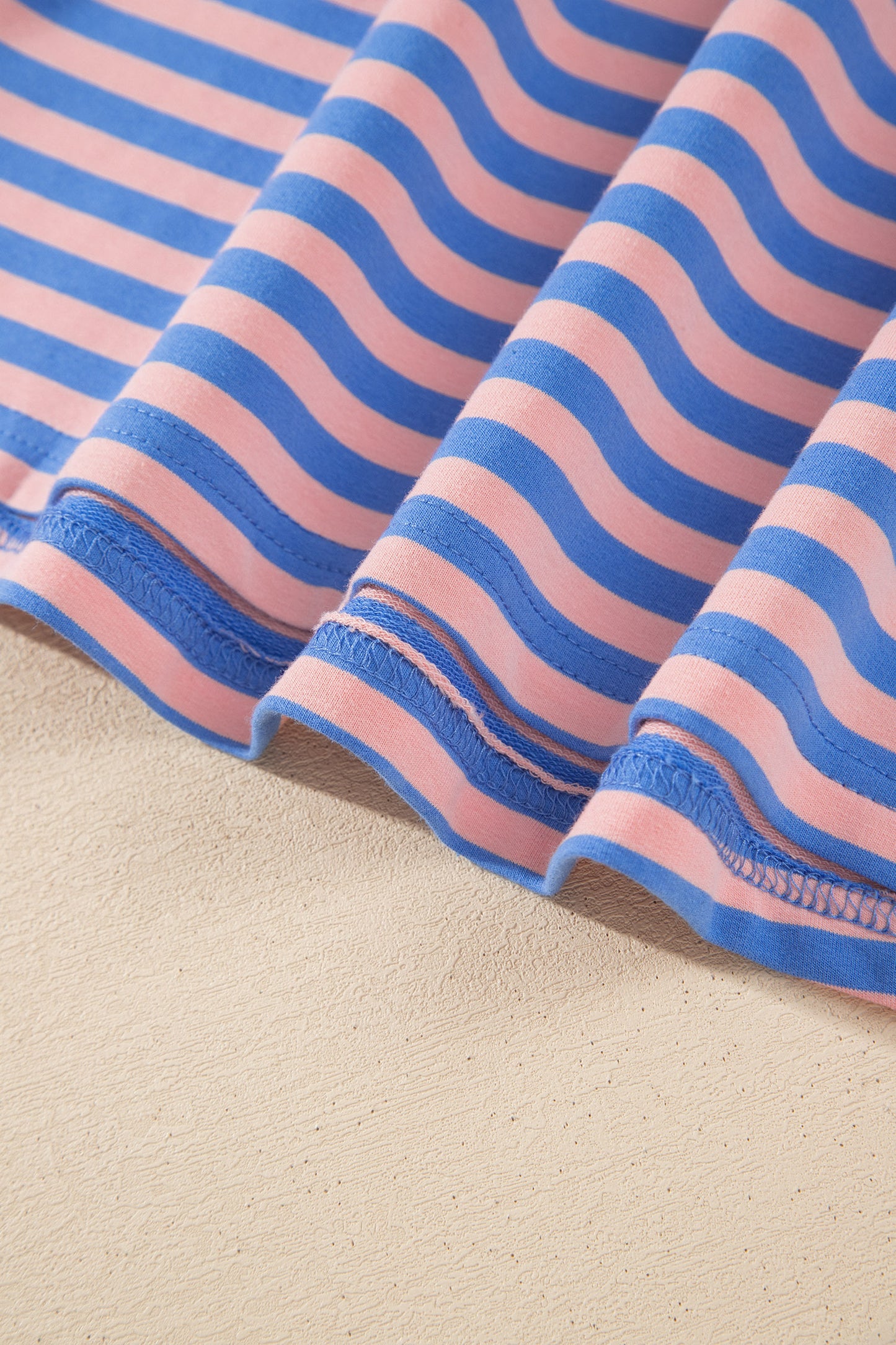 Blue Stripe Long Sleeve Relaxed Pullover Drawstring Mini Skort 2pcs Set-Two Piece Sets/Two Piece Dresses-[Adult]-[Female]-2022 Online Blue Zone Planet
