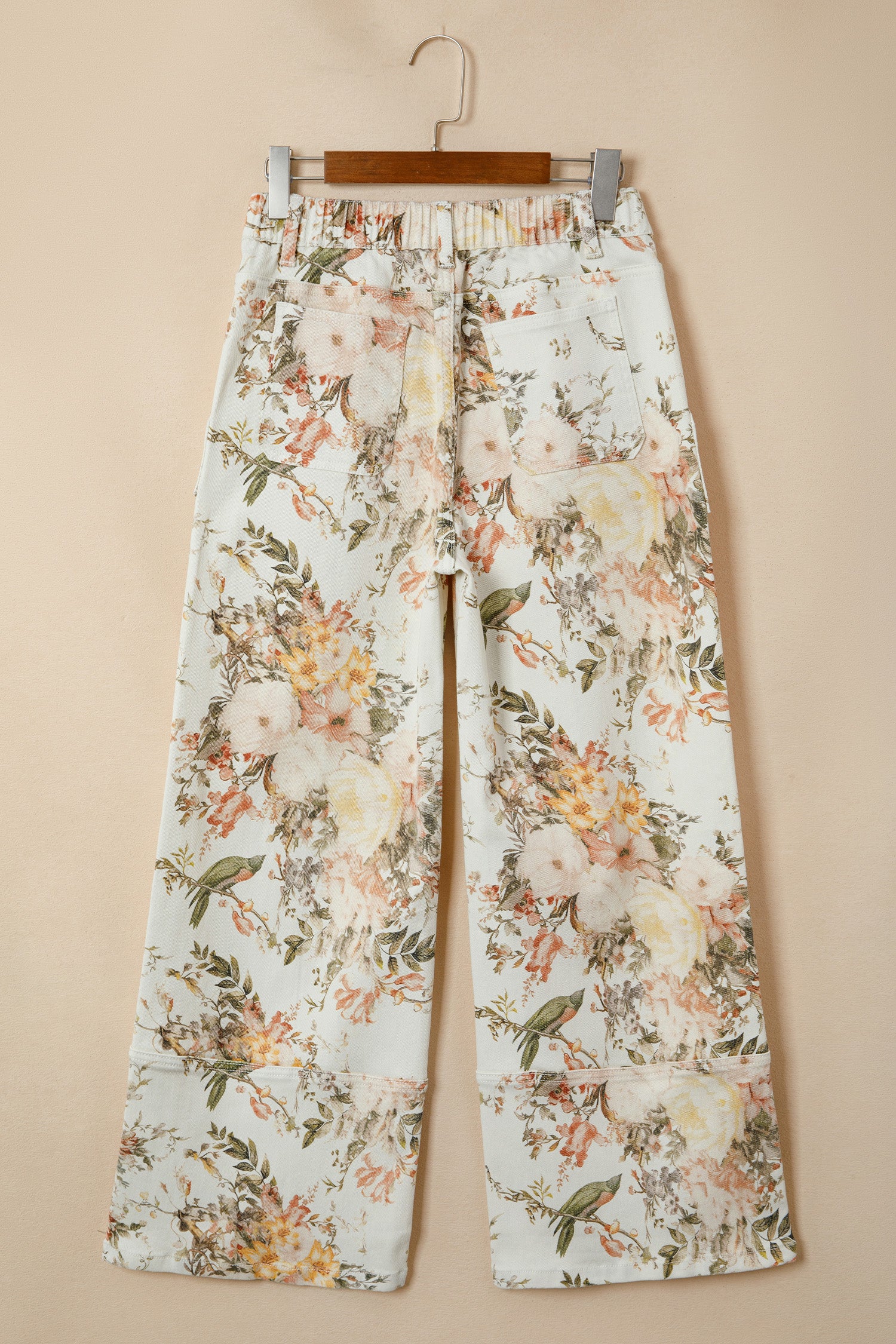 Beige Vintage Style Floral Print High Waist Wide Leg Jeans-Bottoms/Jeans-[Adult]-[Female]-2022 Online Blue Zone Planet