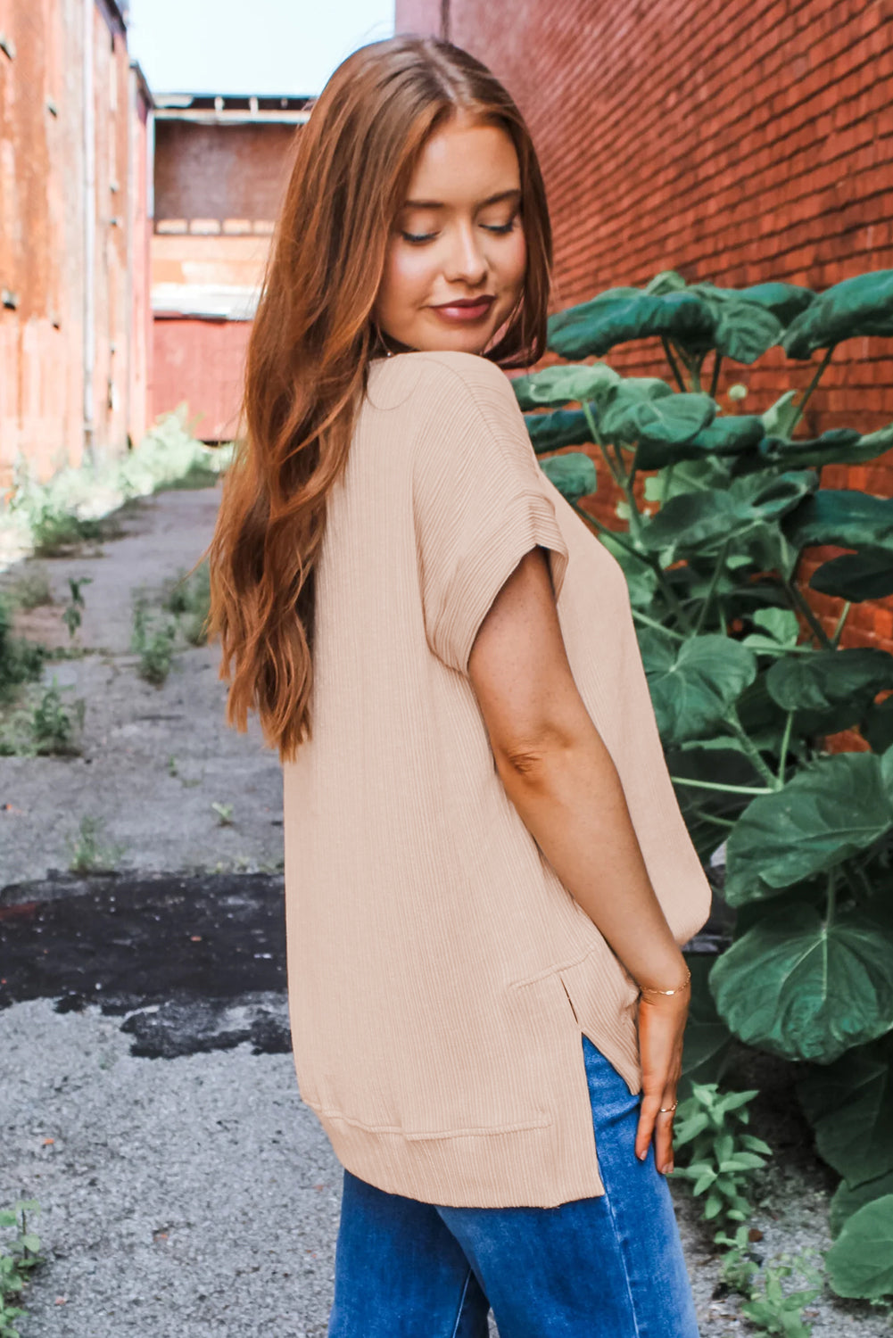 Jet Stream Textured Knit Round Neck Short Sleeve Top-Tops/Tops & Tees-[Adult]-[Female]-2022 Online Blue Zone Planet