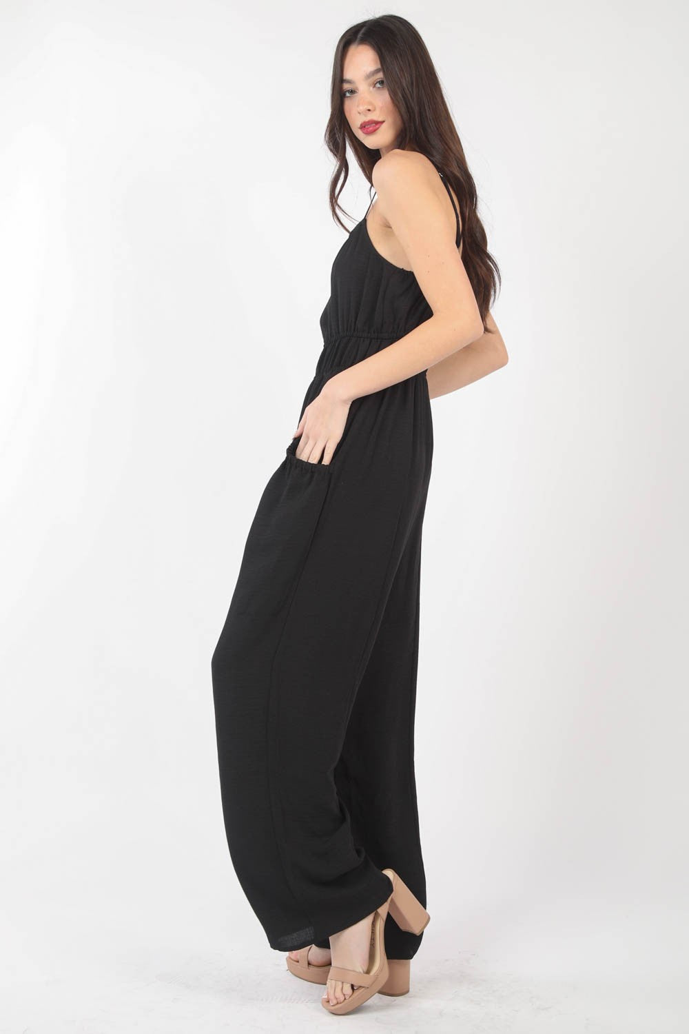 Blue Zone Planet | VERY J Pintuck Detail Woven Sleeveless Jumpsuit-TOPS / DRESSES-[Adult]-[Female]-2022 Online Blue Zone Planet