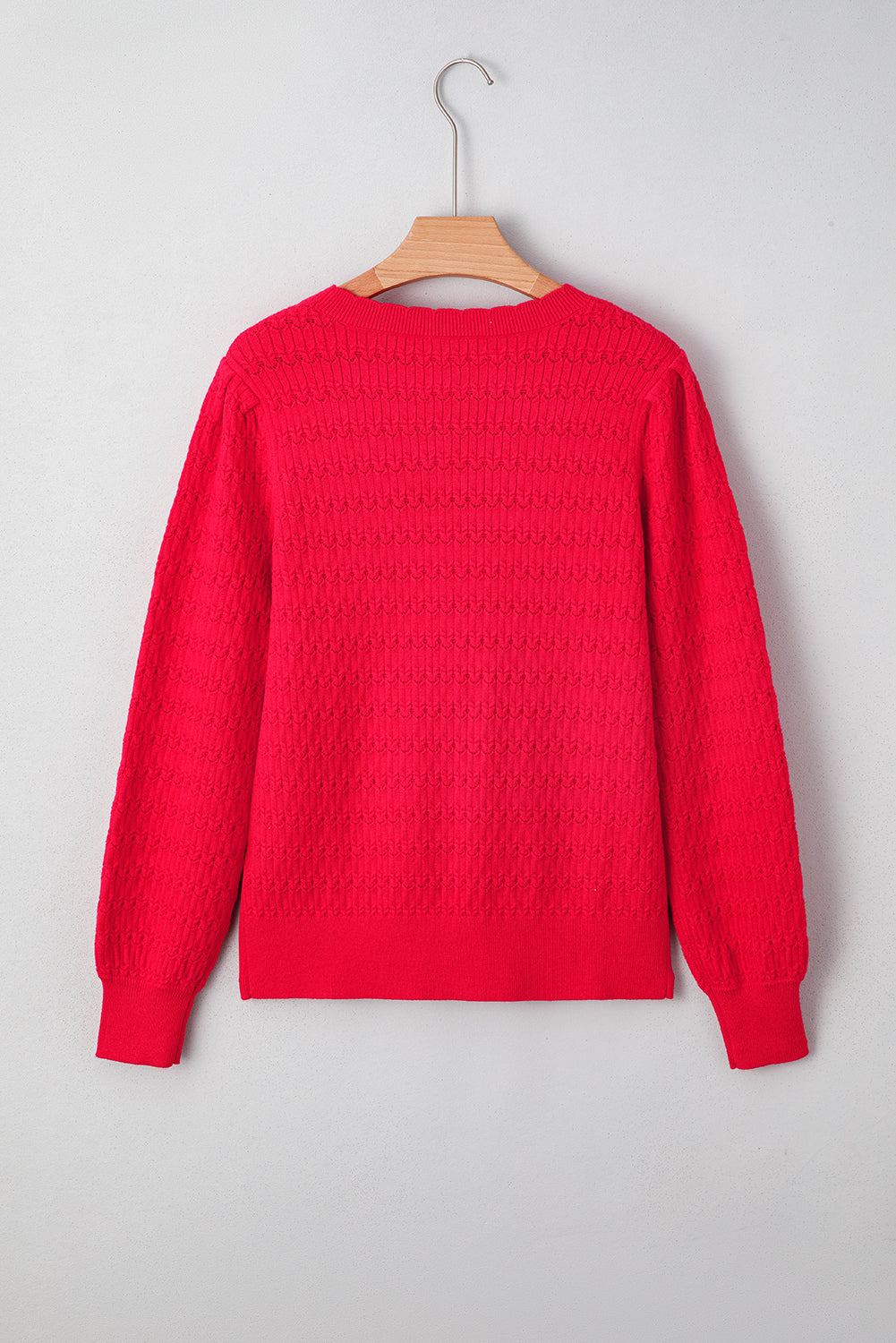 Fiery Red Trendy Pattern Knit Ribbed Cuffs Crew Neck Sweater-TOPS / DRESSES-[Adult]-[Female]-2022 Online Blue Zone Planet