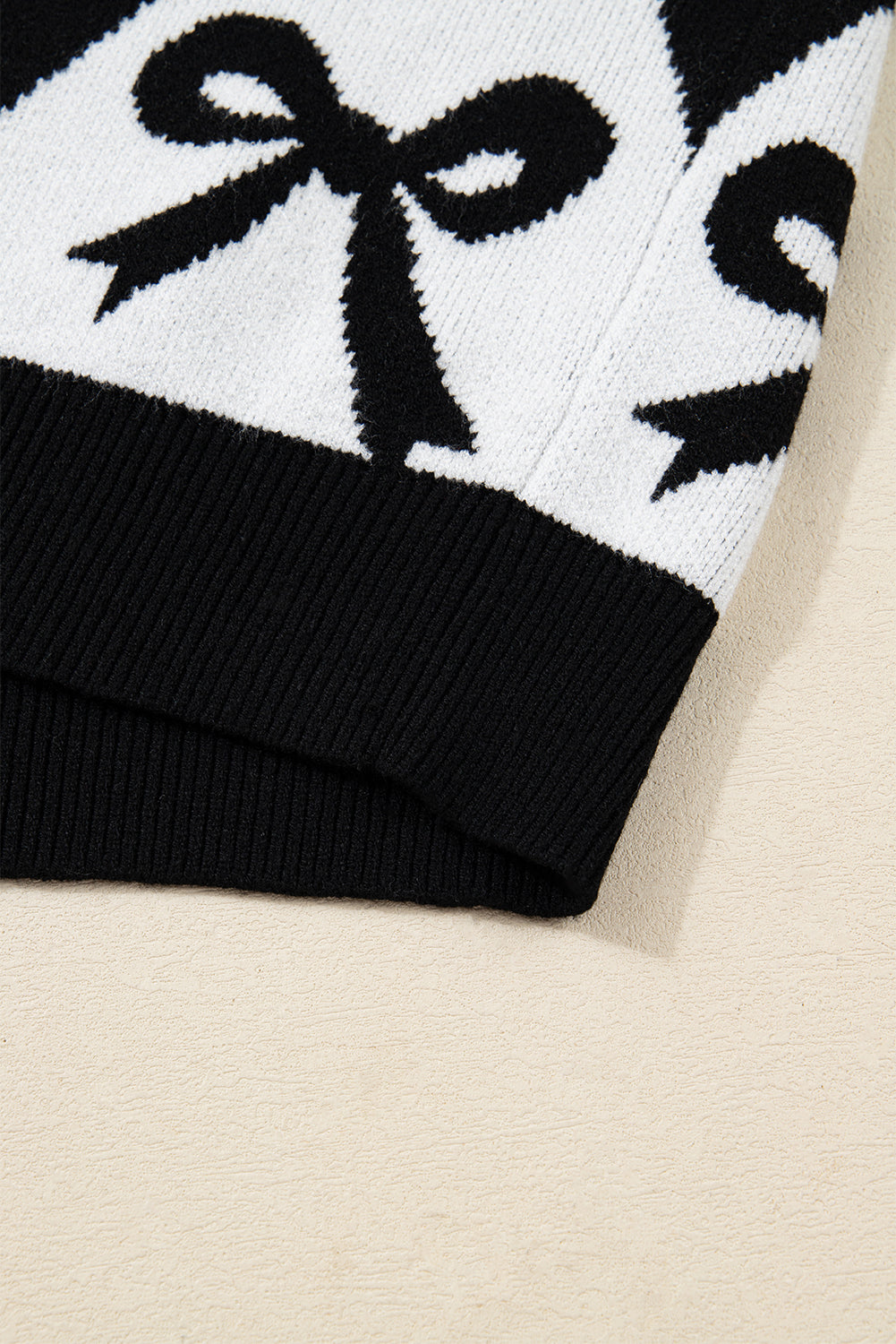 Black Bow Print 2-Tone Rhombus Knit Loose Sweater-TOPS / DRESSES-[Adult]-[Female]-2022 Online Blue Zone Planet