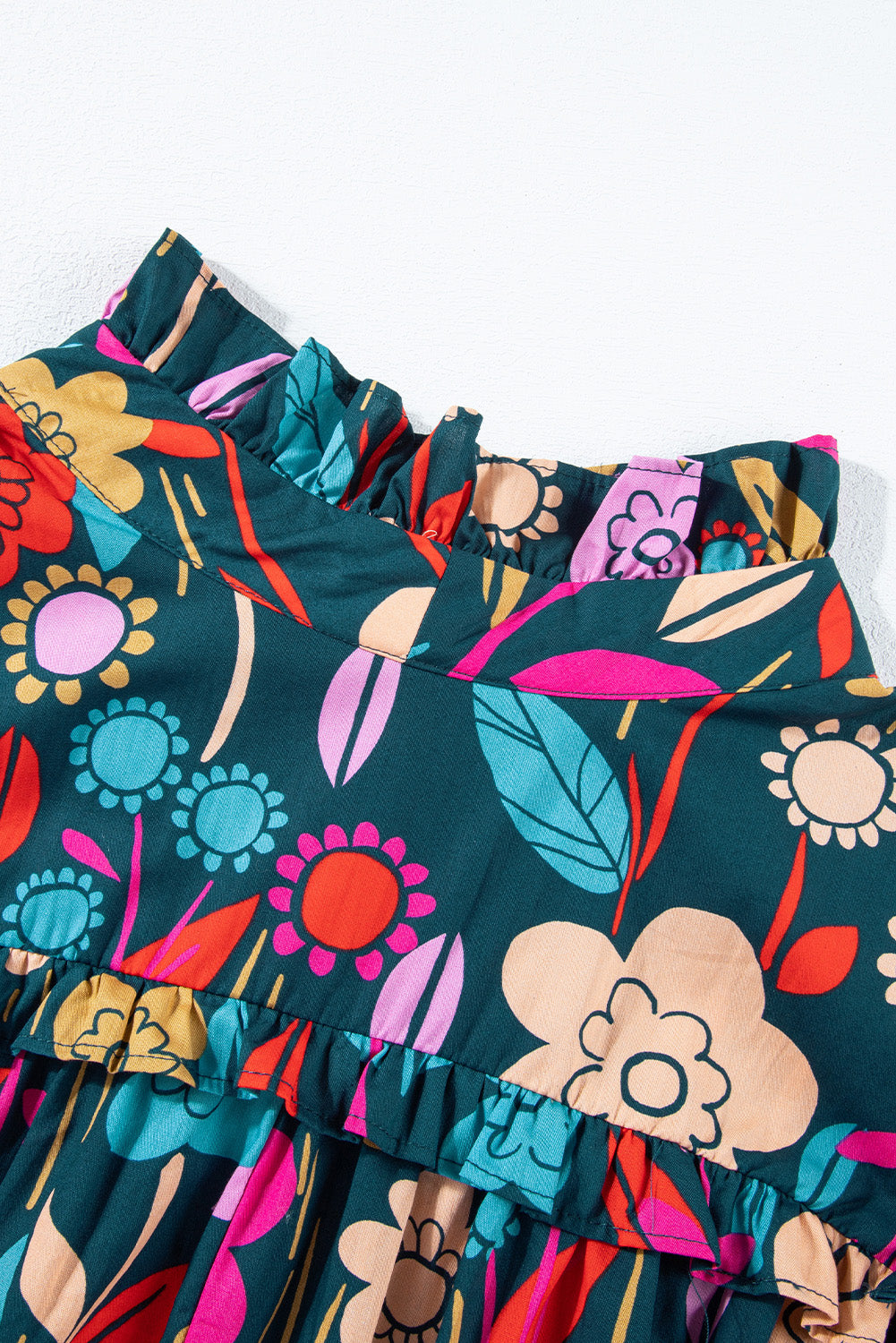 Green Floral Print Puff Sleeve Tied V Neck Blouse-Tops/Blouses & Shirts-[Adult]-[Female]-2022 Online Blue Zone Planet