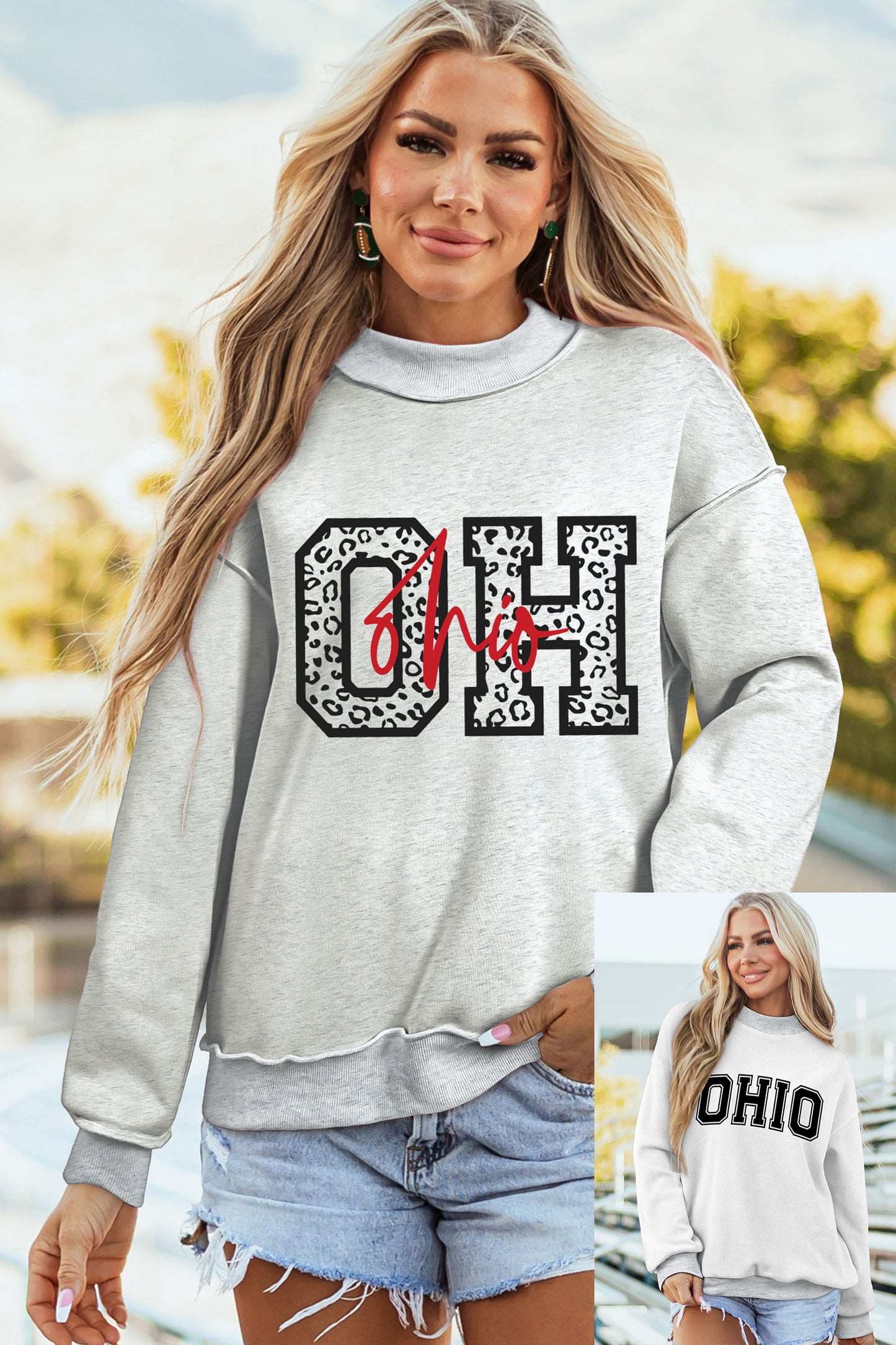 Light Grey OHIO Double Side Printed Mock Neck Reversible Sweatshirt-Graphic/Graphic Sweatshirts-[Adult]-[Female]-Light Grey-S-2022 Online Blue Zone Planet