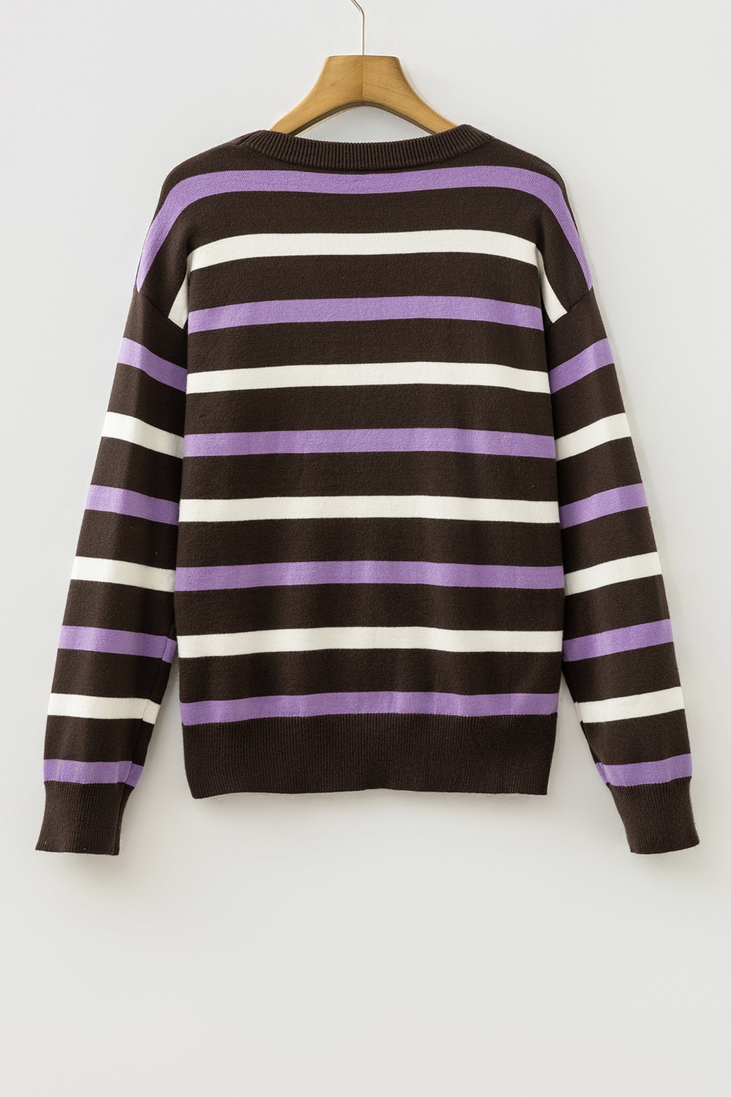 Brown Stripe Embroidered Detail Drop Shoulder Pullover Sweater-Sweaters & Cardigans/Sweaters-[Adult]-[Female]-2022 Online Blue Zone Planet