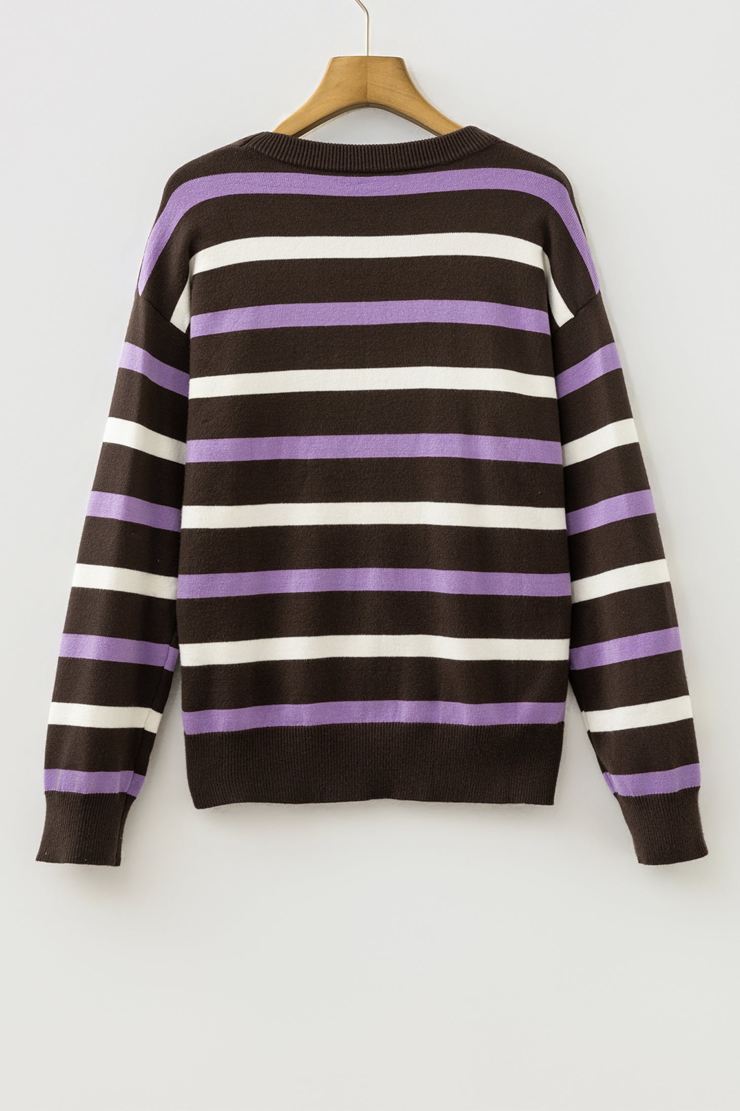 Brown Stripe Embroidered Detail Drop Shoulder Pullover Sweater-Sweaters & Cardigans/Sweaters-[Adult]-[Female]-2022 Online Blue Zone Planet