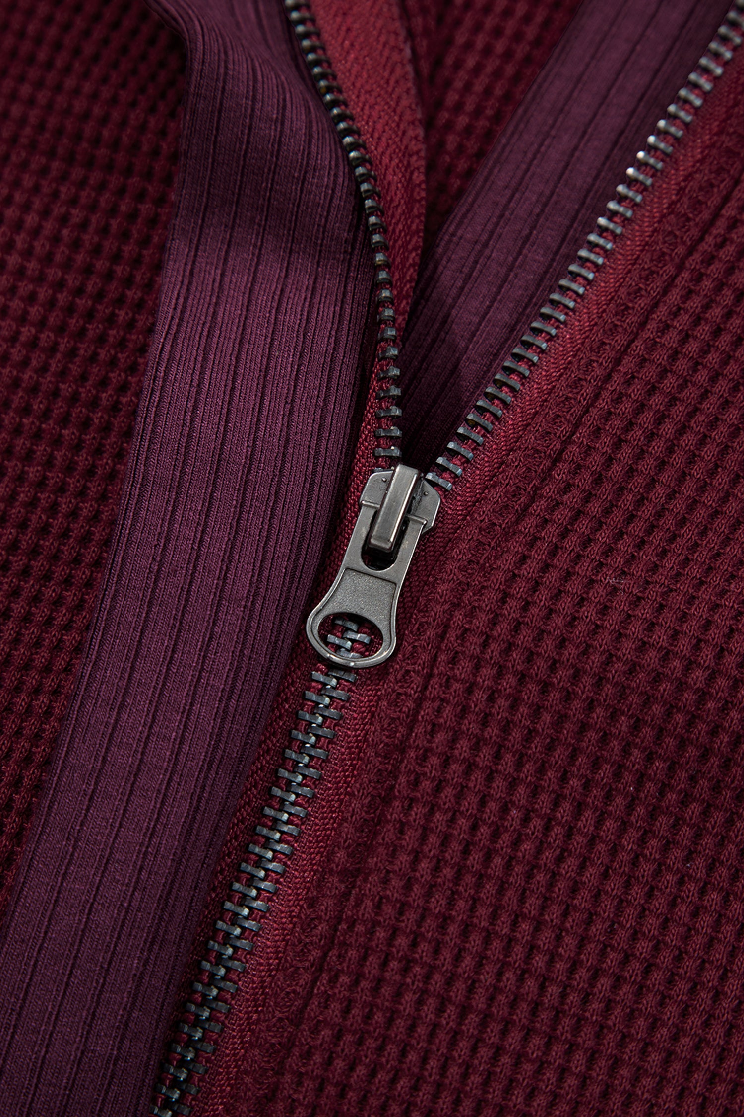 Burgundy Waffle Splicing Zip Up Front Button Hooded Jacket-Tops / Dresses-[Adult]-[Female]-2022 Online Blue Zone Planet