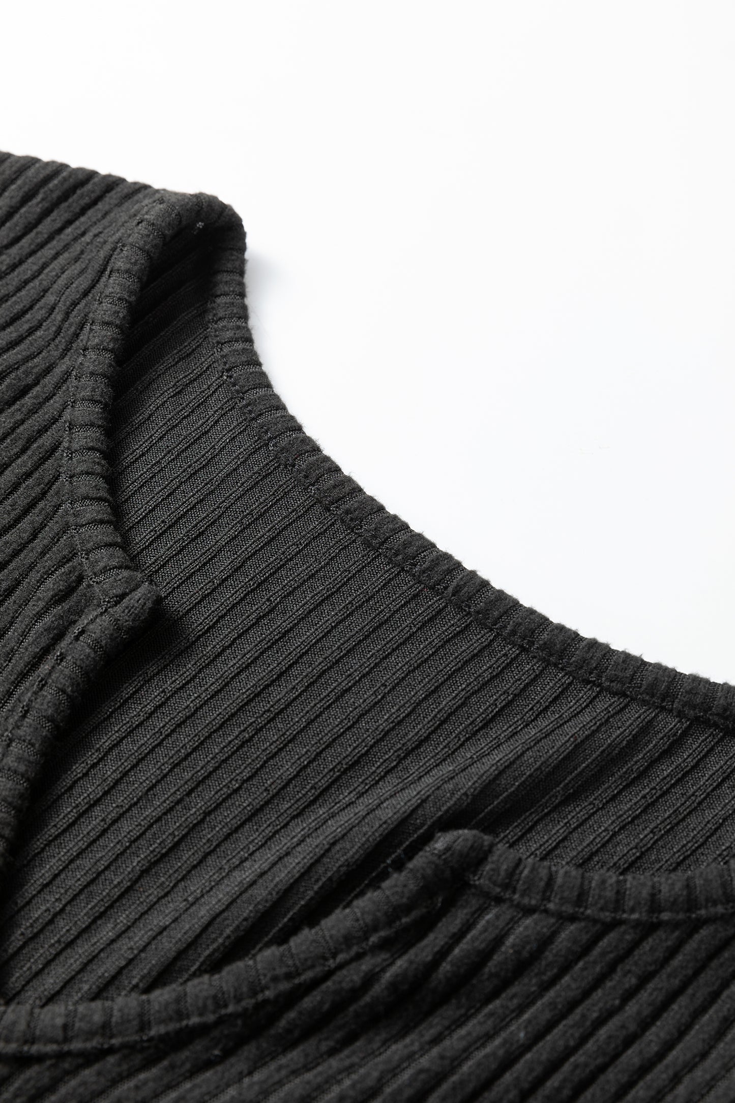 Black Ribbed Notched Neck Knit Long Sleeve Leggings Two Pieces Lounge Set-Loungewear & Sleepwear/Loungewear-[Adult]-[Female]-2022 Online Blue Zone Planet