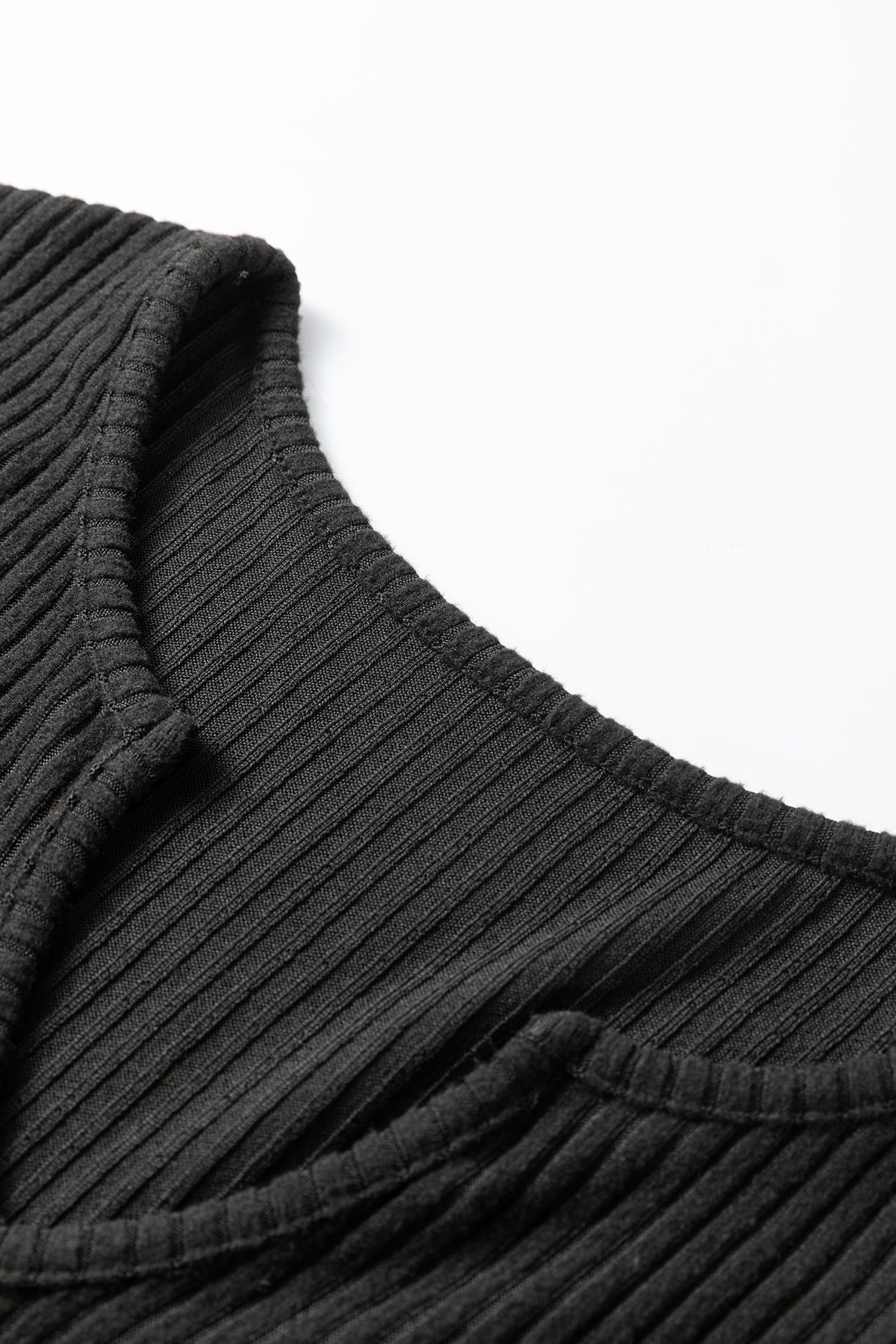 Black Ribbed Notched Neck Knit Long Sleeve Leggings Two Pieces Lounge Set-Loungewear & Sleepwear/Loungewear-[Adult]-[Female]-2022 Online Blue Zone Planet