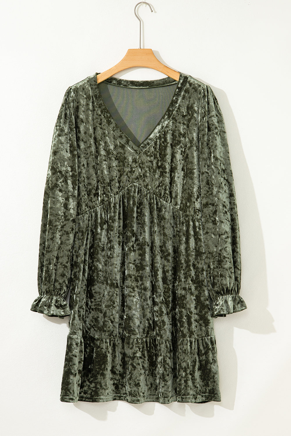 Coffee Plus Size Velvet Babydoll Mini Dress With Puff Sleeve-TOPS / DRESSES-[Adult]-[Female]-2022 Online Blue Zone Planet