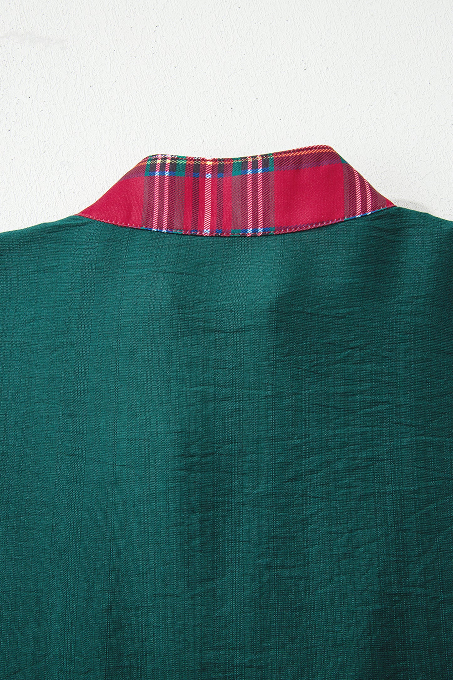 Evergreen Contrast Plaid Patchwork V Neck Half Sleeve Blouse-Tops/Blouses & Shirts-[Adult]-[Female]-2022 Online Blue Zone Planet