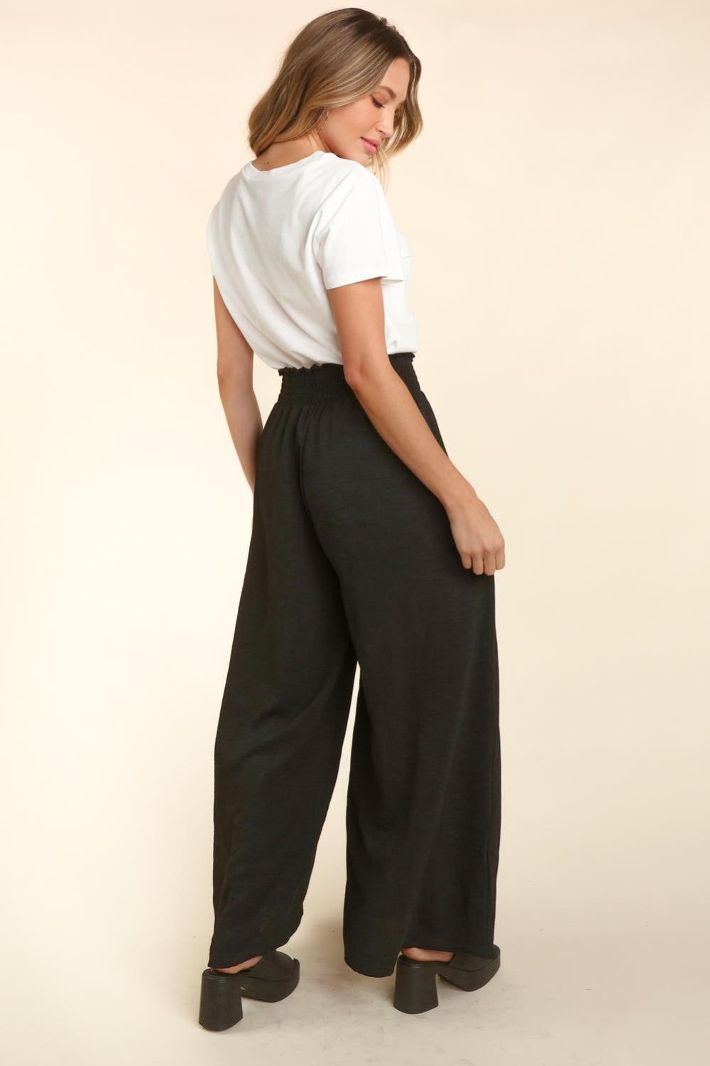 Blue Zone Planet | Haptics Elastic Waist Wide Leg Pants with Pockets-TOPS / DRESSES-[Adult]-[Female]-2022 Online Blue Zone Planet