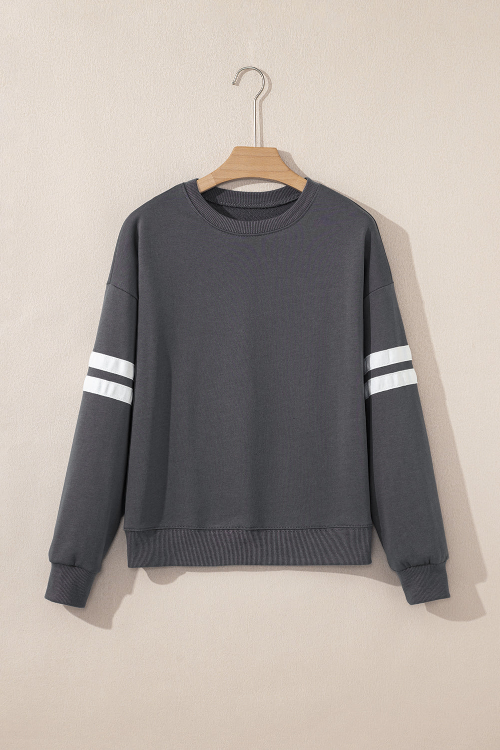 Light French Beige Varsity Striped Detail Drop Shoulder Oversized Sweatshirt-Tops/Sweatshirts & Hoodies-[Adult]-[Female]-2022 Online Blue Zone Planet