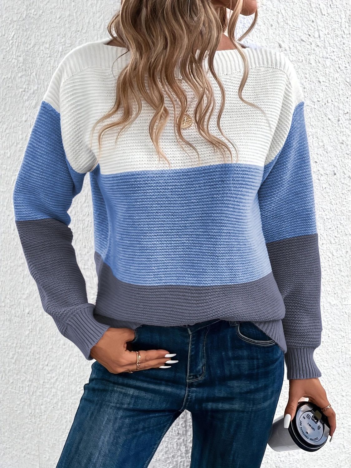 Blue Zone Planet | Color Block Boat Neck Sweater-TOPS / DRESSES-[Adult]-[Female]-2022 Online Blue Zone Planet