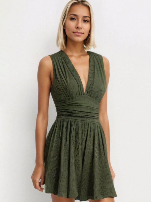 Ruched Plunge Sleeveless Romper-TOPS / DRESSES-[Adult]-[Female]-Army Green-S-2022 Online Blue Zone Planet