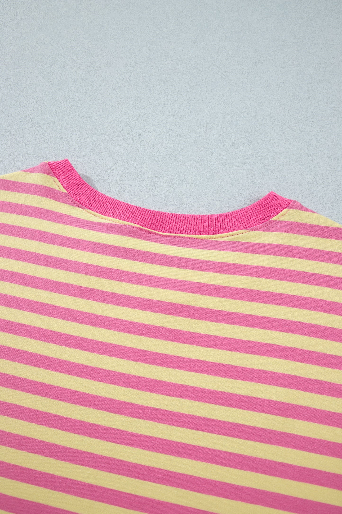 Pink Stripe Colorblock Trim Crew Neck Loose Tee Drawstring Elastic Waist 2pcs Pant Set-Two Piece Sets/Pant Sets-[Adult]-[Female]-2022 Online Blue Zone Planet