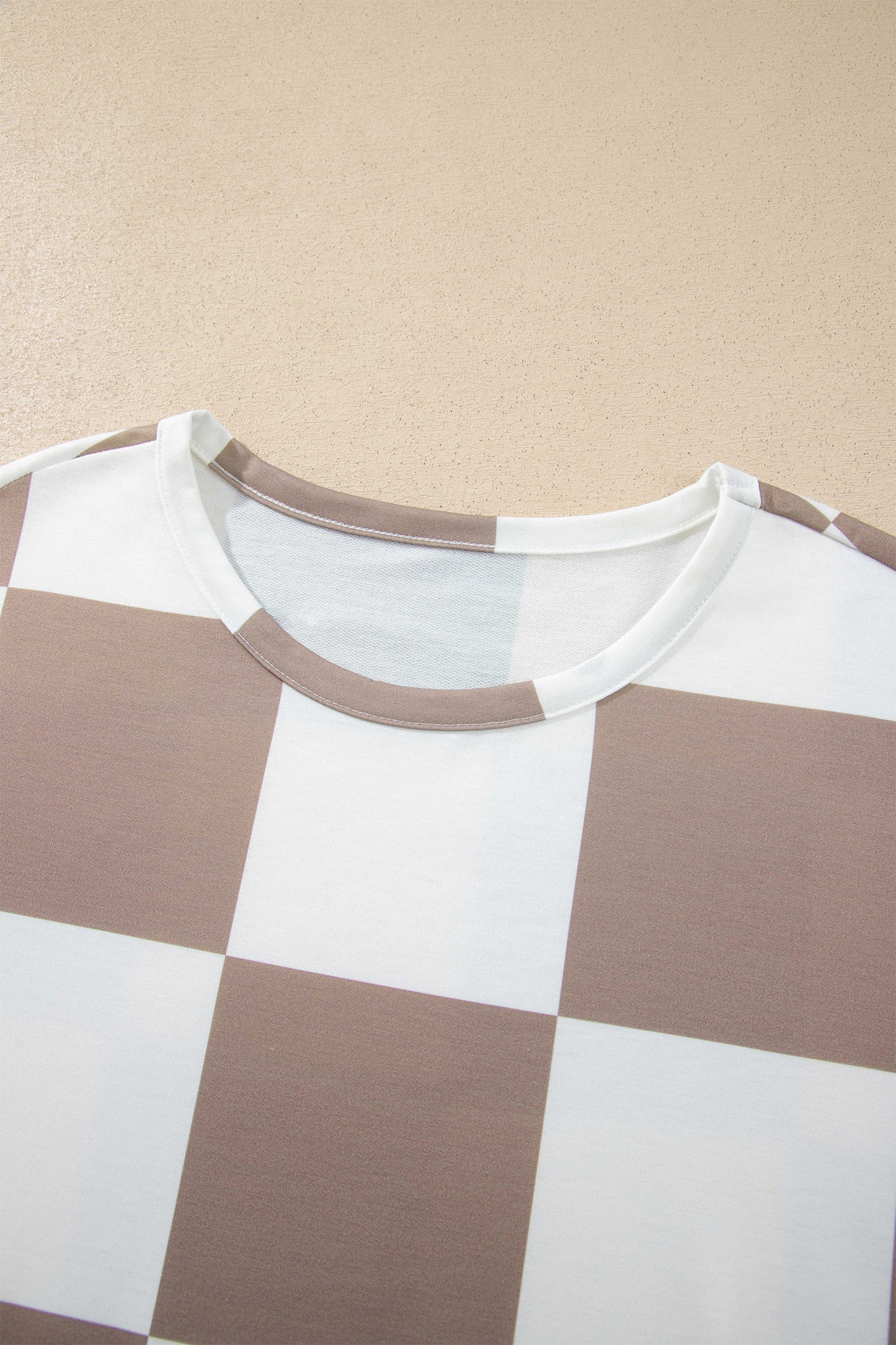 Khaki Checkerboard Plaid Long Sleeve Solid Color Shorts 2pcs Set-Two Piece Sets/Short Sets-[Adult]-[Female]-2022 Online Blue Zone Planet