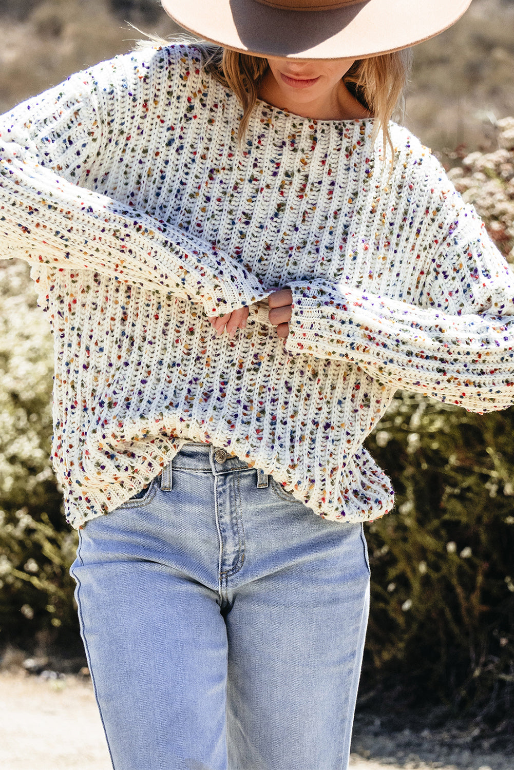 White Confetti Reversible Twist Sweater-Sweaters & Cardigans/Sweaters-[Adult]-[Female]-2022 Online Blue Zone Planet