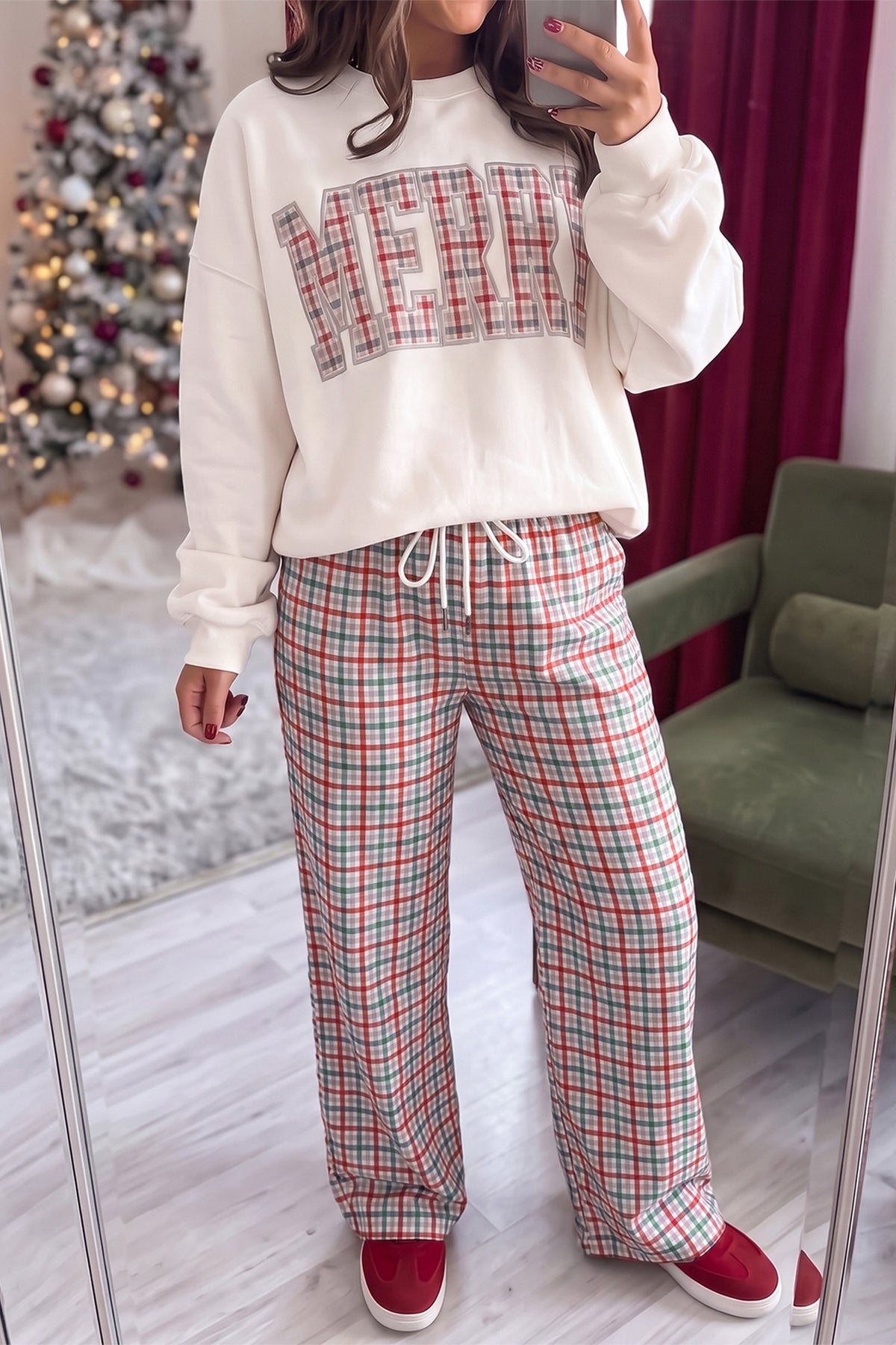 Multicolour Festive Plaid Drawstring Elastic Waist Pants-Bottoms/Pants & Culotte-[Adult]-[Female]-2022 Online Blue Zone Planet