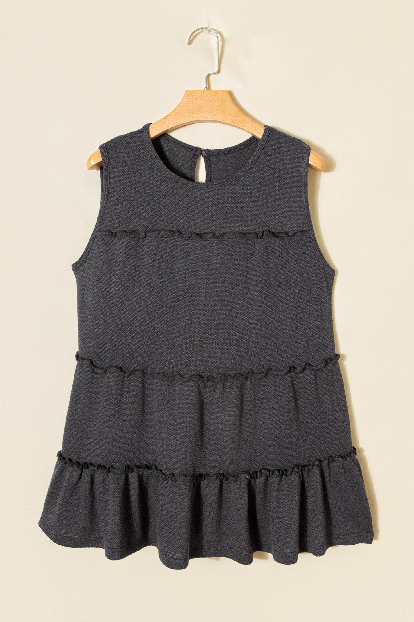 Dark Grey Tiered Frill Trim A-line Tank Top-Tops/Tank Tops-[Adult]-[Female]-2022 Online Blue Zone Planet