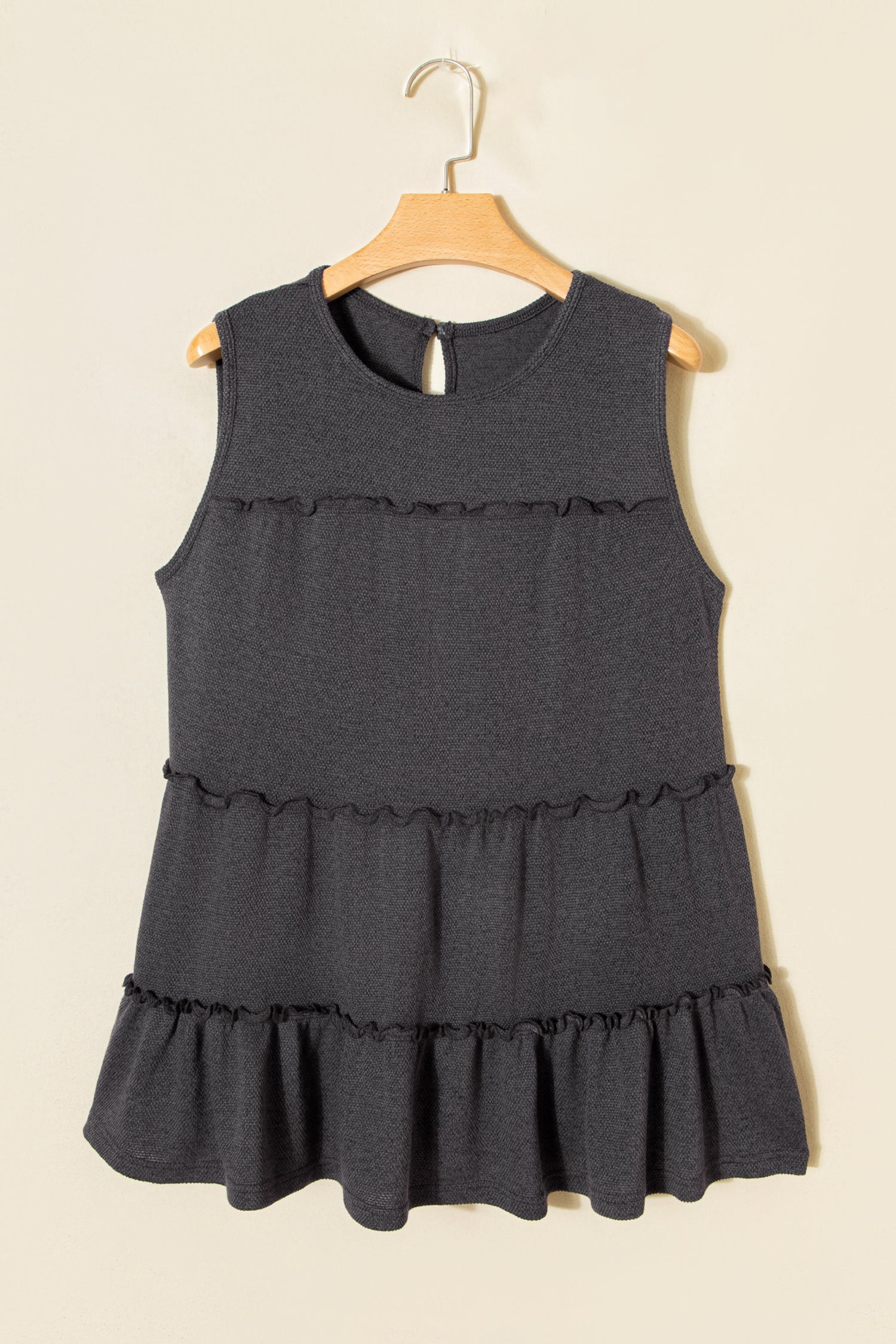 Dark Grey Tiered Frill Trim A-line Tank Top-Tops/Tank Tops-[Adult]-[Female]-2022 Online Blue Zone Planet