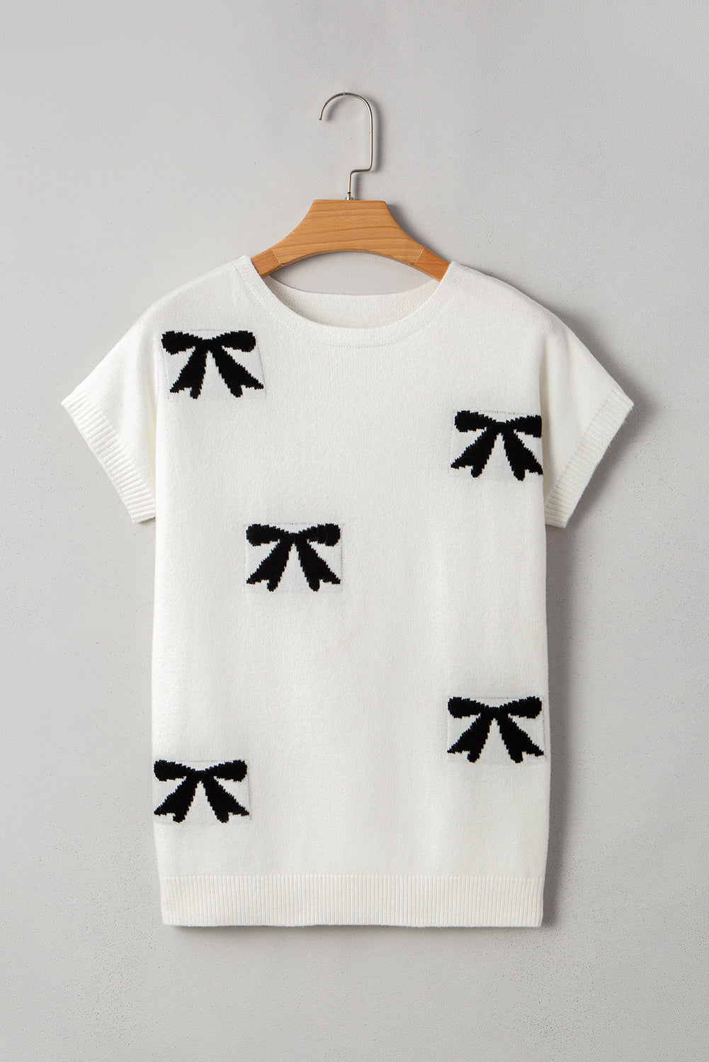 Black Bow Pattern Knit Short Sleeve Sweater-TOPS / DRESSES-[Adult]-[Female]-2022 Online Blue Zone Planet