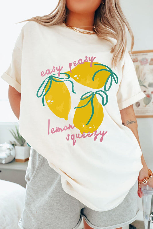 White Easy Peasy Lemon Squeezy Graphic Tee-Graphic/Graphic Tees-[Adult]-[Female]-White-S-2022 Online Blue Zone Planet