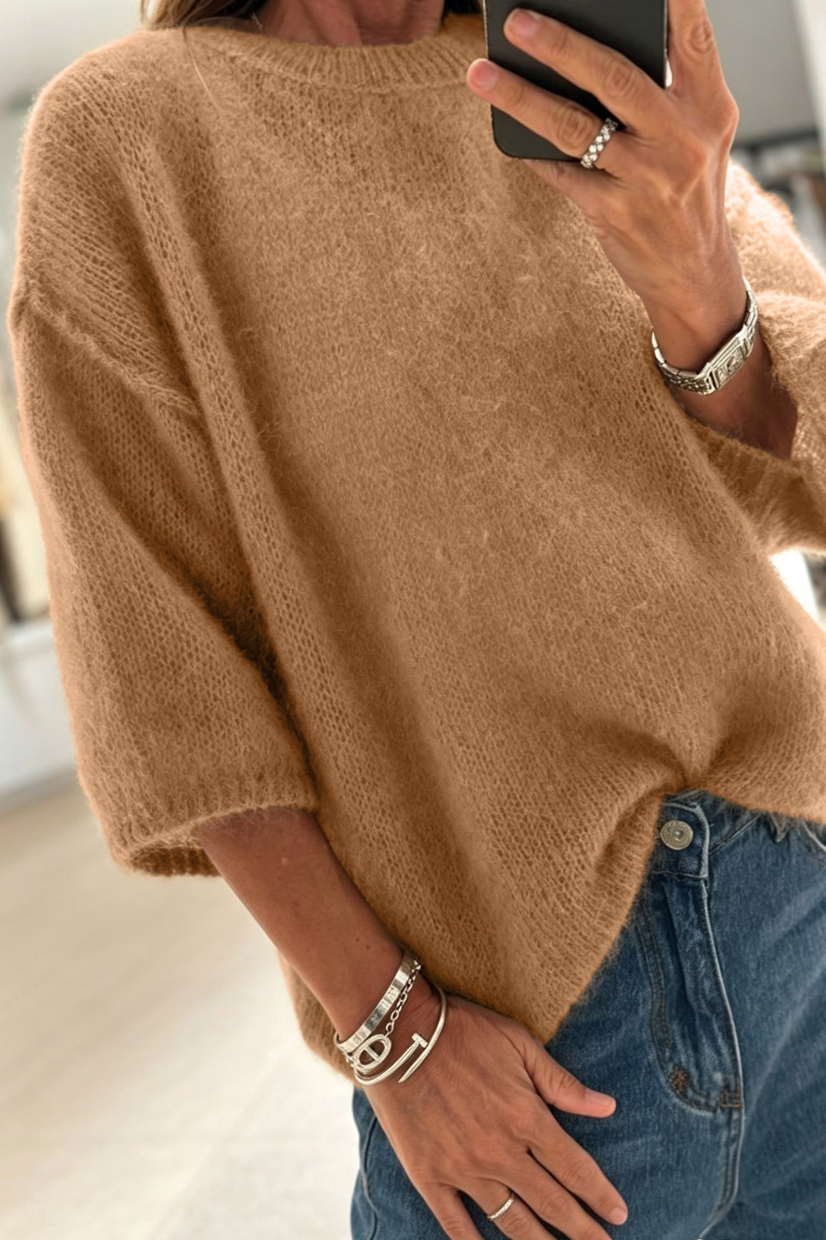 White Solid Color Knit Half Sleeve Round Neck Shift Sweater-TOPS / DRESSES-[Adult]-[Female]-2022 Online Blue Zone Planet