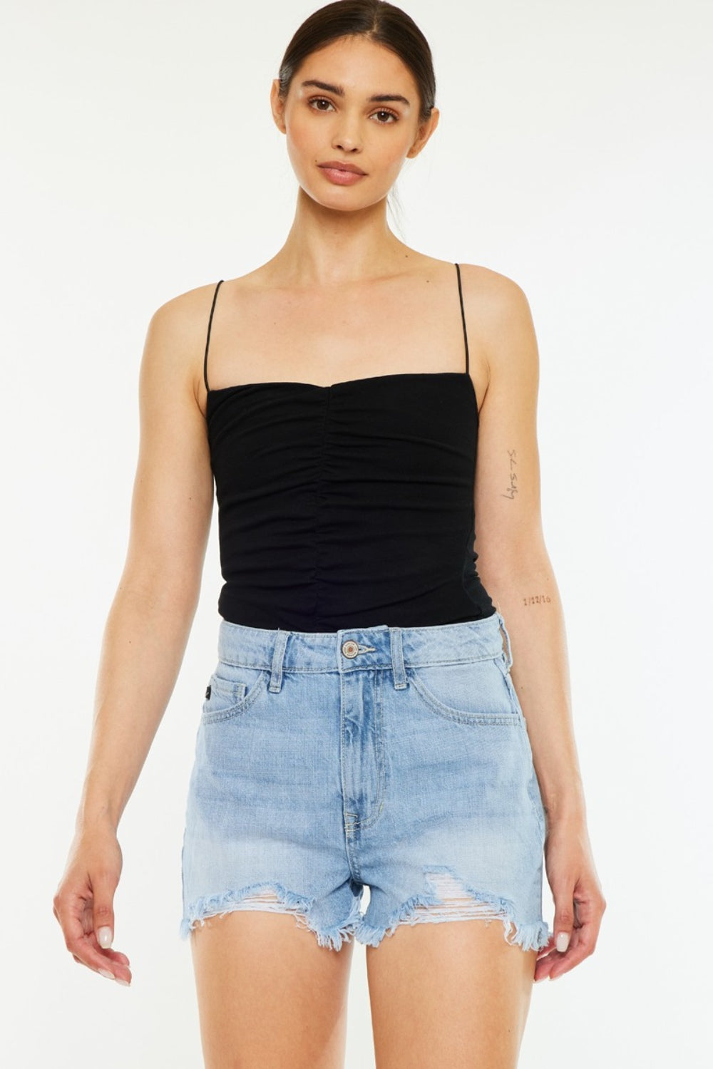 Kancan Raw Hem Distressed High Waist Denim Shorts-TOPS / DRESSES-[Adult]-[Female]-2022 Online Blue Zone Planet