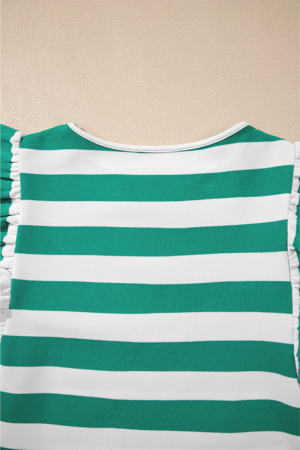 Green Stripe Flutter Sleeve Round Neck T Shirt-Tops/Tops & Tees-[Adult]-[Female]-2022 Online Blue Zone Planet