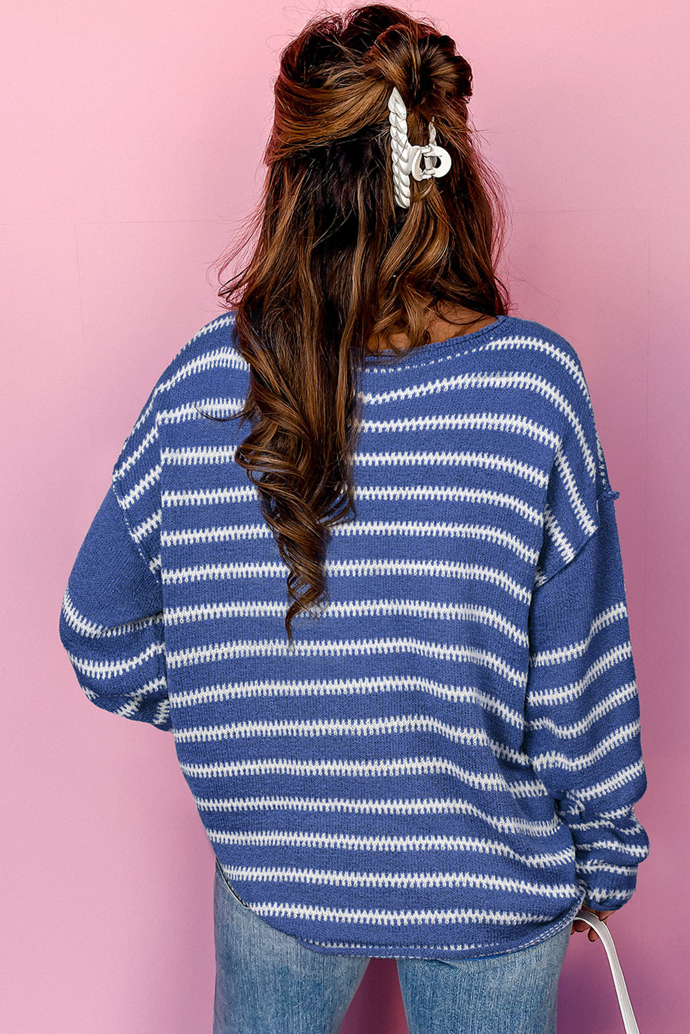 Blue Zone Planet | Green Stripe Drop Shoulder Sweater-TOPS / DRESSES-[Adult]-[Female]-2022 Online Blue Zone Planet