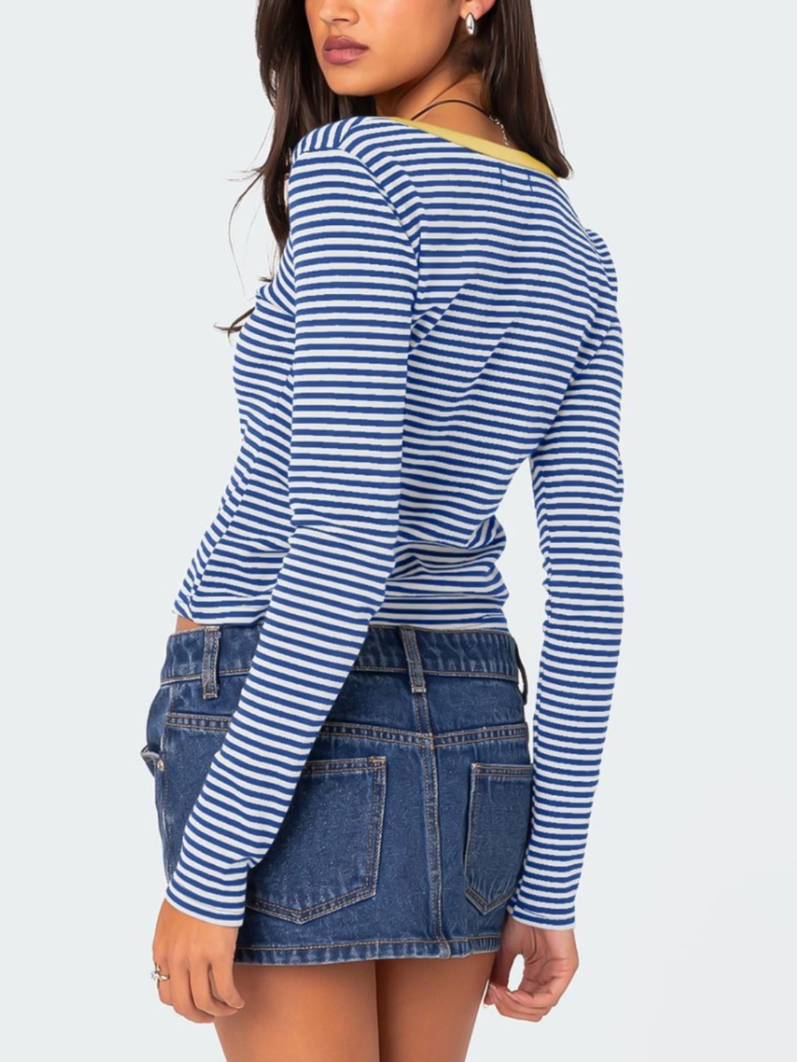 Buttoned Striped Long Sleeve T-Shirt-TOPS / DRESSES-[Adult]-[Female]-2022 Online Blue Zone Planet