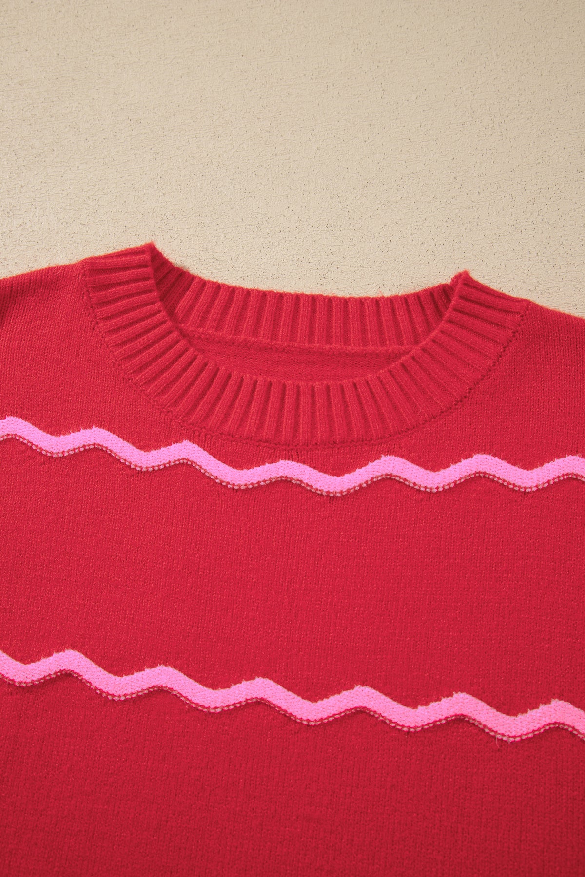 Red Stripe Striped Round Neck Long Sleeve Shift Pullover Sweater-TOPS / DRESSES-[Adult]-[Female]-2022 Online Blue Zone Planet