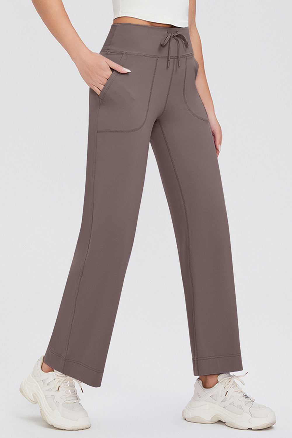 Basic Bae Full Size Drawstring High Waist Pants with Pockets-BOTTOMS SIZES SMALL MEDIUM LARGE-[Adult]-[Female]-Mocha-S-2022 Online Blue Zone Planet