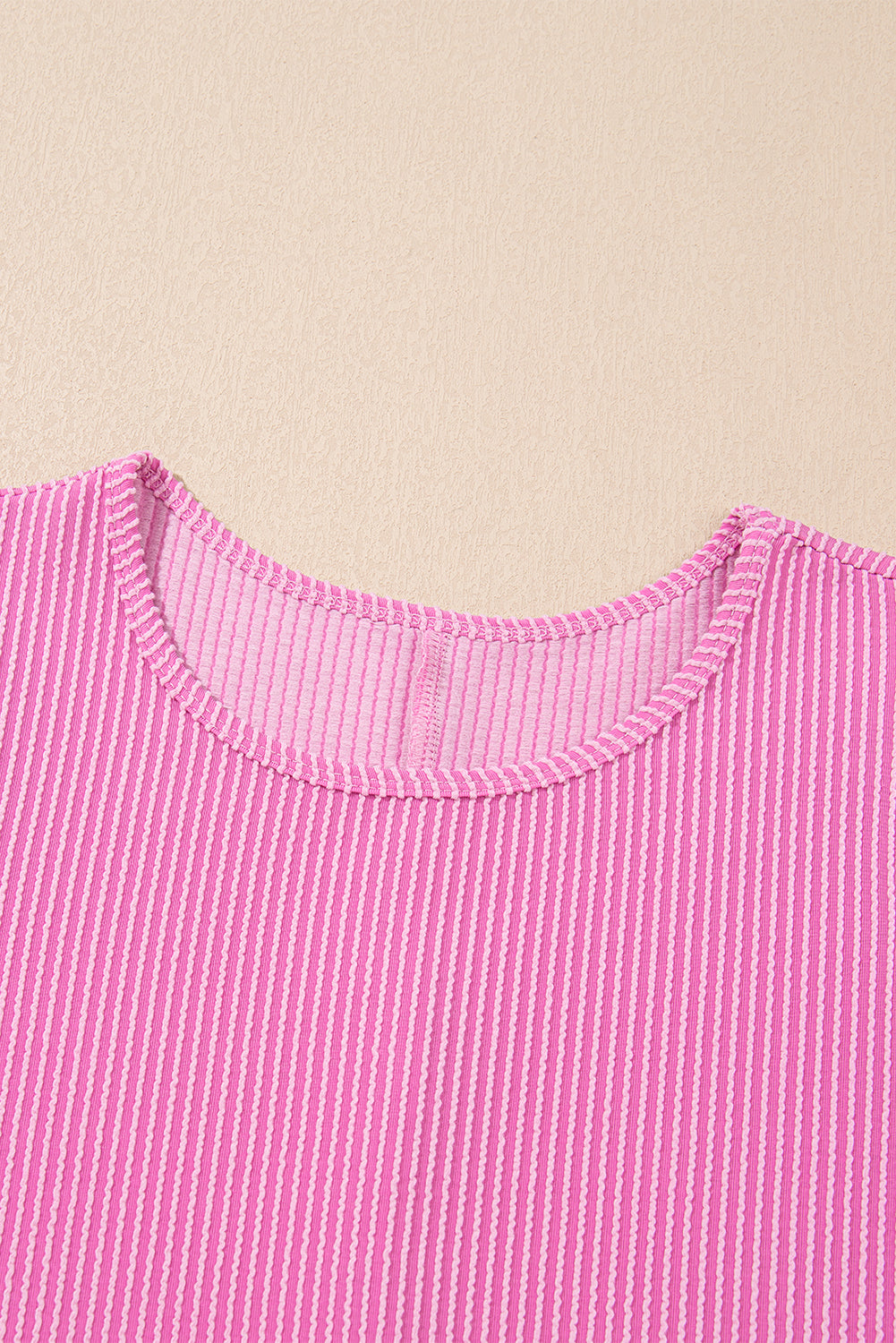Bright Pink Corded Knit Crew Neck Puff Sleeve Shift Mini Dress-TOPS / DRESSES-[Adult]-[Female]-2022 Online Blue Zone Planet