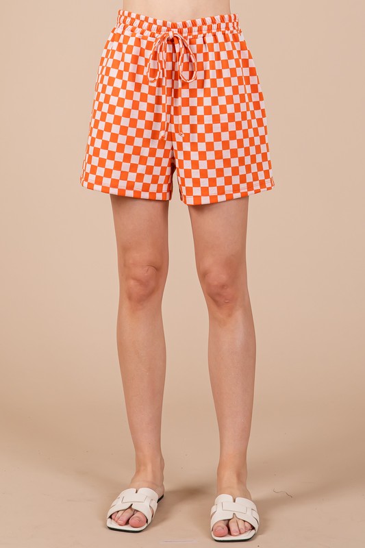Ces Femme Checkered Round Neck Top and Shorts Set-TOPS / DRESSES-[Adult]-[Female]-2022 Online Blue Zone Planet