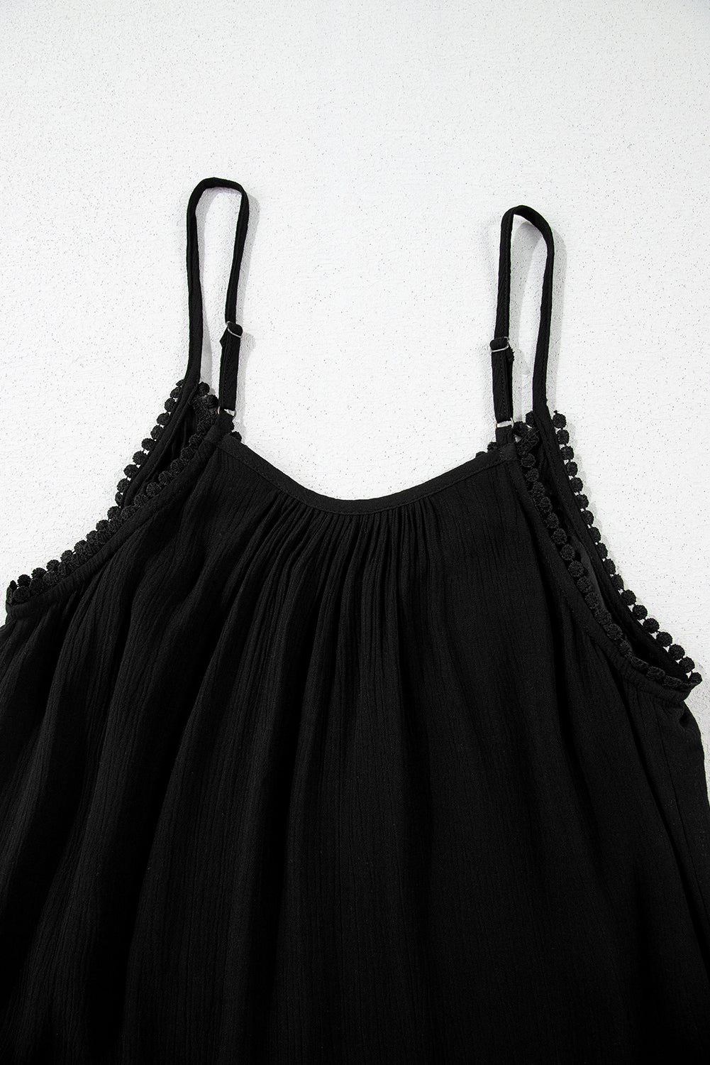 Black Floral Embroidery Ruffled Spaghetti Straps Tank Top-Tops/Tank Tops-[Adult]-[Female]-2022 Online Blue Zone Planet