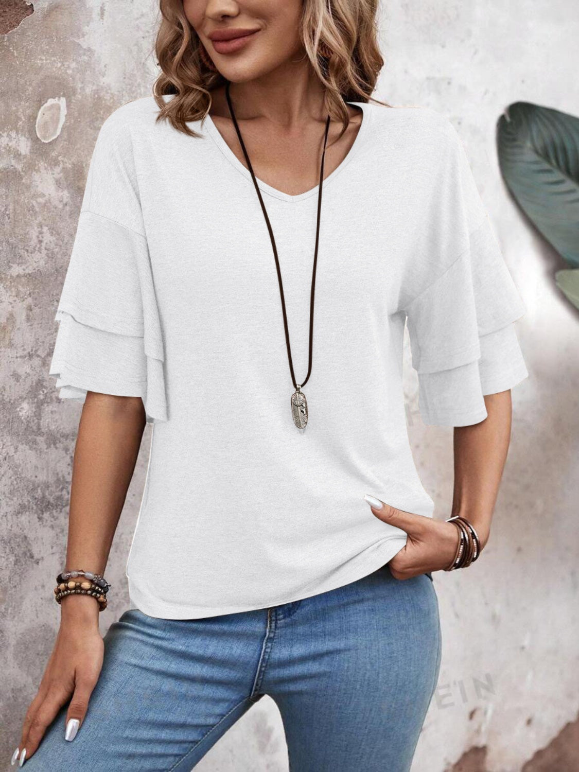 V-Neck Half Sleeve Blouse-TOPS / DRESSES-[Adult]-[Female]-2022 Online Blue Zone Planet