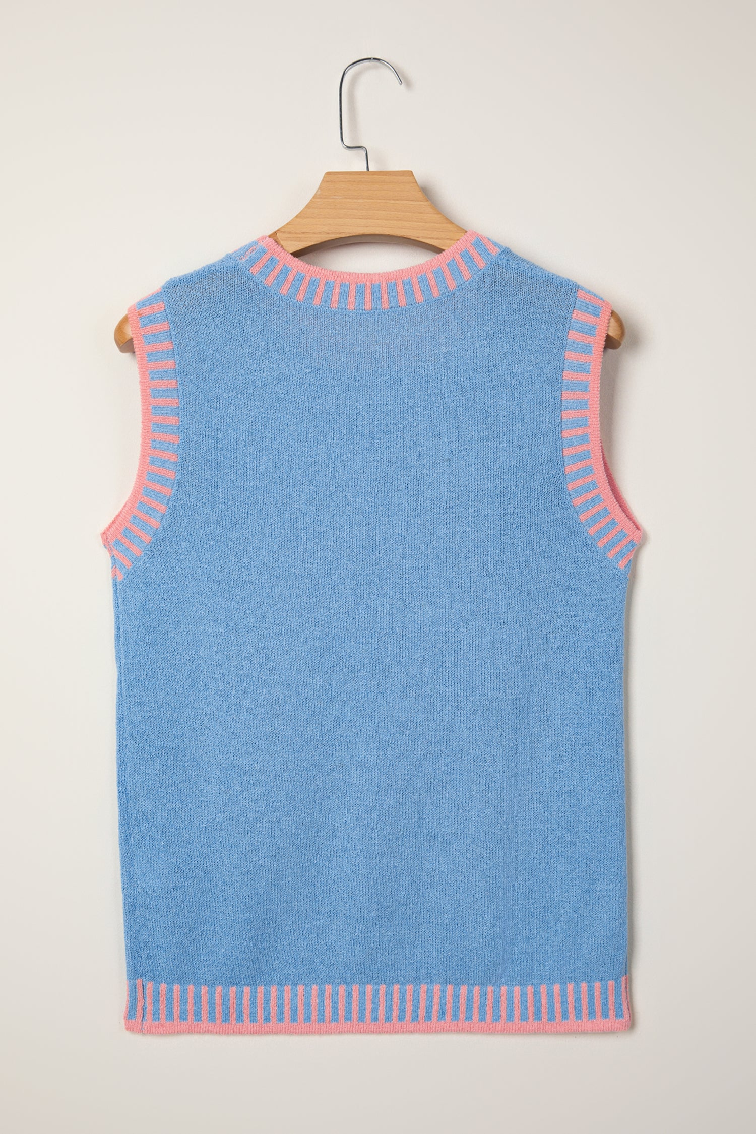 Sky Blue Contrast Trim Round Neck Sleeveless Sweater-TOPS / DRESSES-[Adult]-[Female]-2022 Online Blue Zone Planet