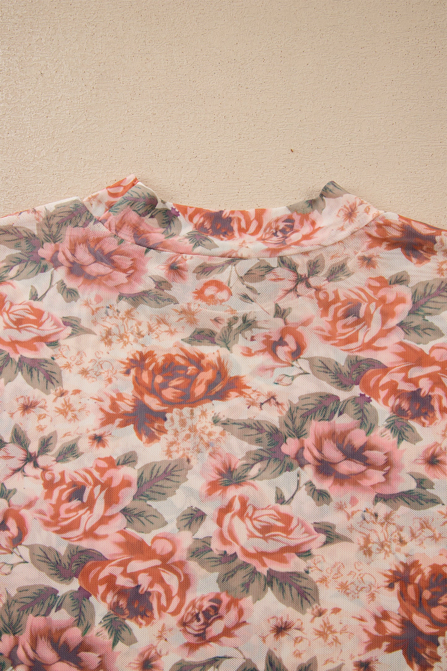 Pink Plus Size Floral Mock Neck Long Sleeve Slim Top-Plus Size/Plus Size Tops/Plus Size Long Sleeve Tops-[Adult]-[Female]-2022 Online Blue Zone Planet