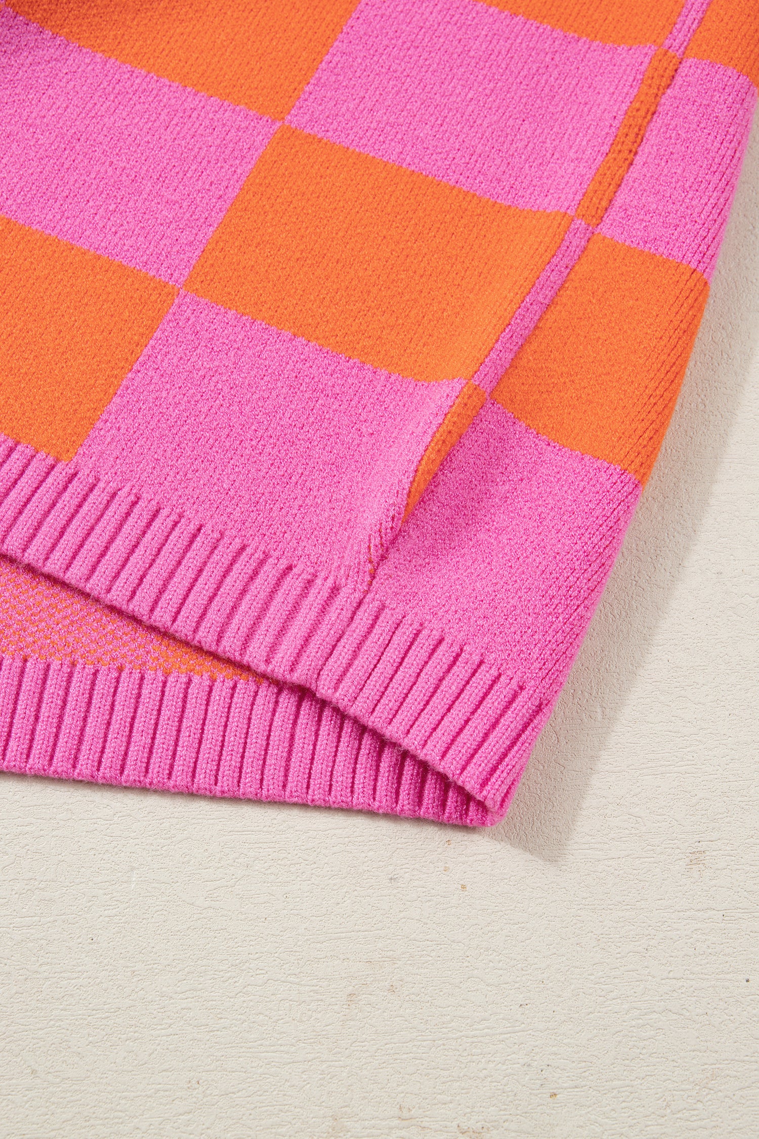 Sachet Pink Checkered Knit Polo Collar Baggy Sweater-TOPS / DRESSES-[Adult]-[Female]-2022 Online Blue Zone Planet