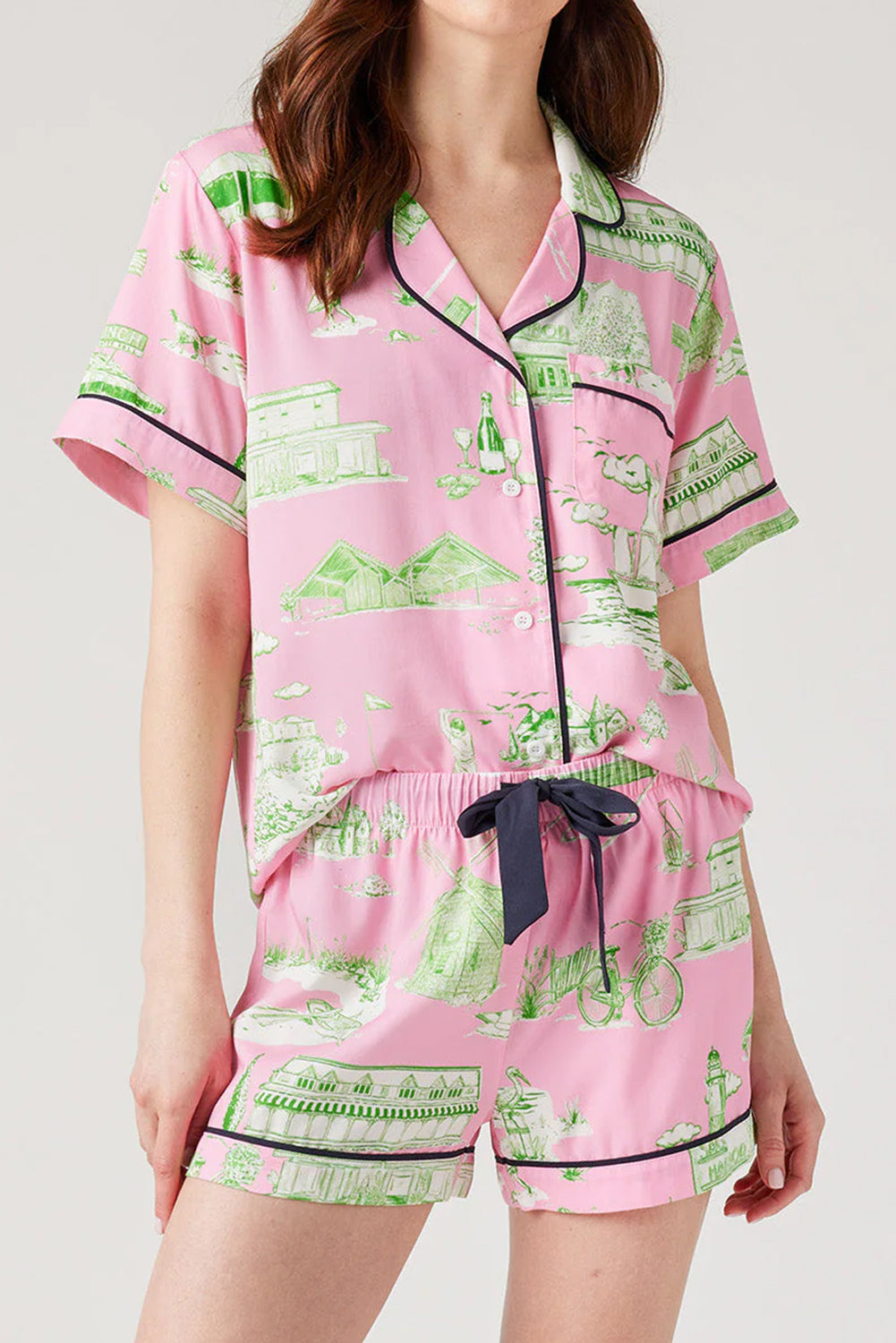 Pink Holiday Resort Short 2pcs Pajama Set-Loungewear & Sleepwear/Sleepwear-[Adult]-[Female]-Pink-S-2022 Online Blue Zone Planet